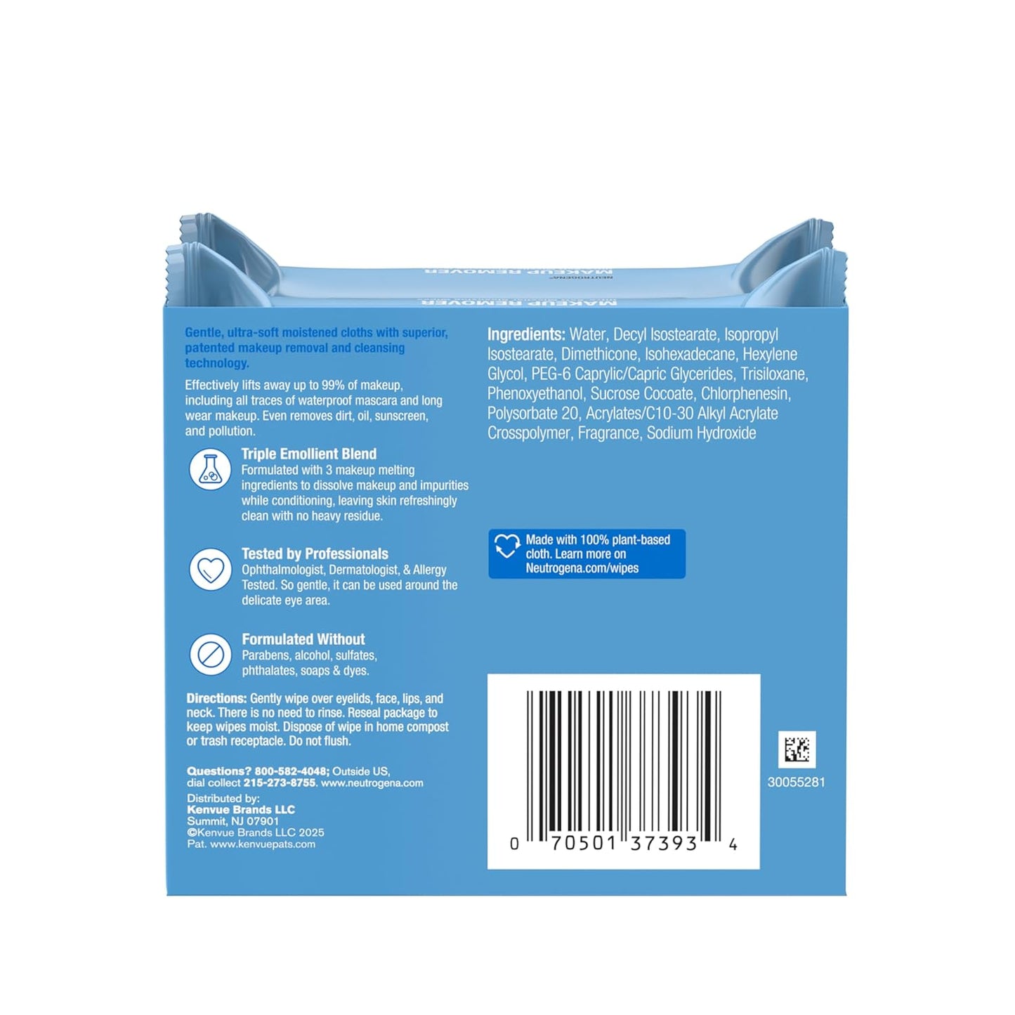 Neutrogena Makeup Remover Wipes – Micellar Face Towelettes, Alcohol-Free, Twin Pack (50 Count)