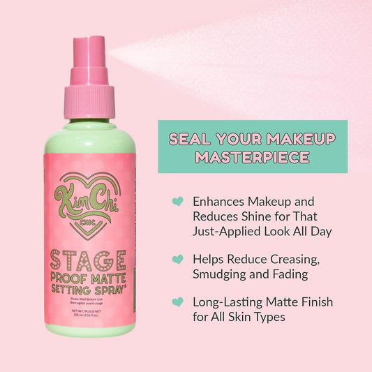 Kimchi Chic Beauty Stage Proof Matte Setting Spray – Long Lasting Makeup Finishing Mist, Shine Control & Smooth Matte Finish, 3.55 fl oz
