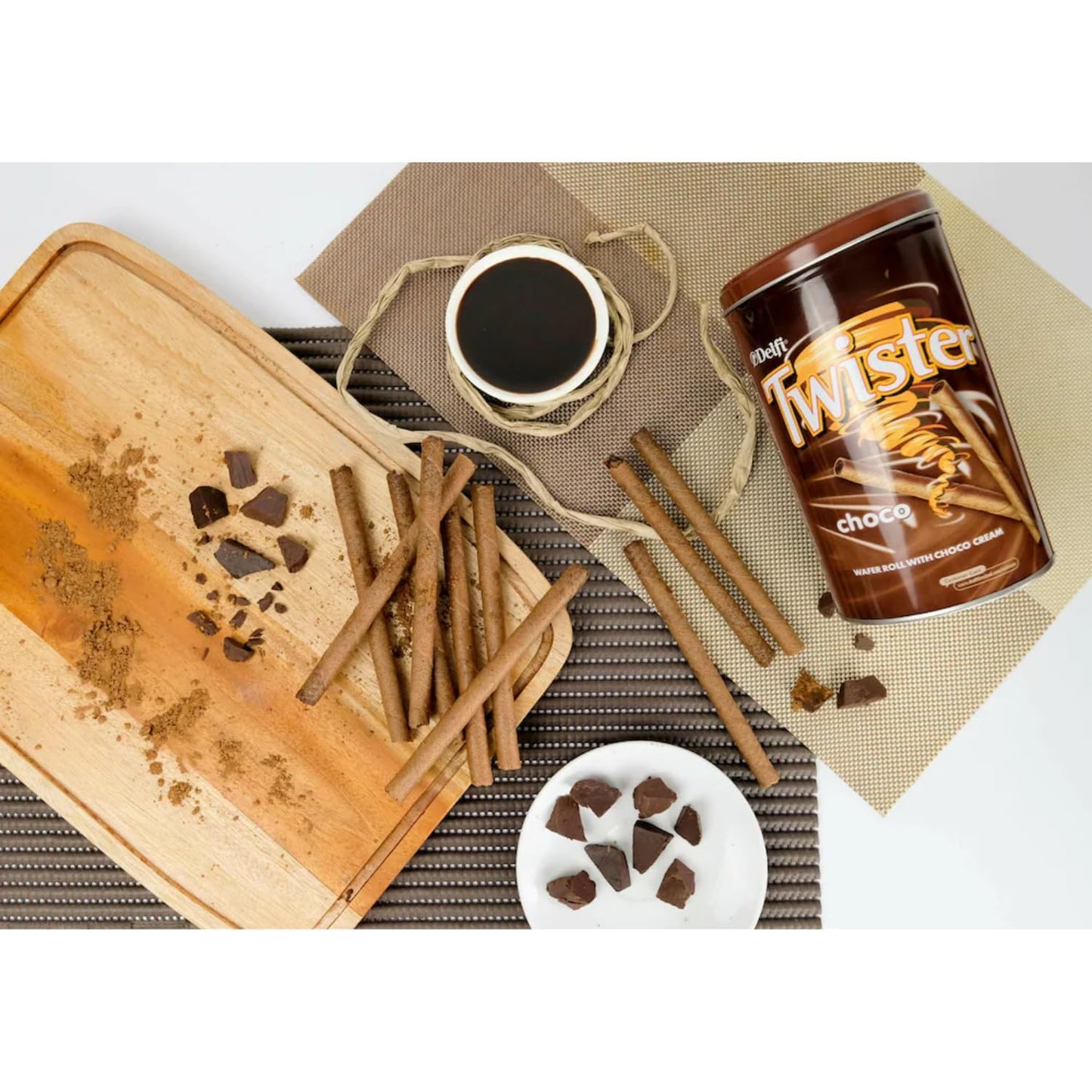 Delfi Twister Chocolate Wafer Rolls 320g Tin – Imported Crispy Wafer with Creamy Chocolate