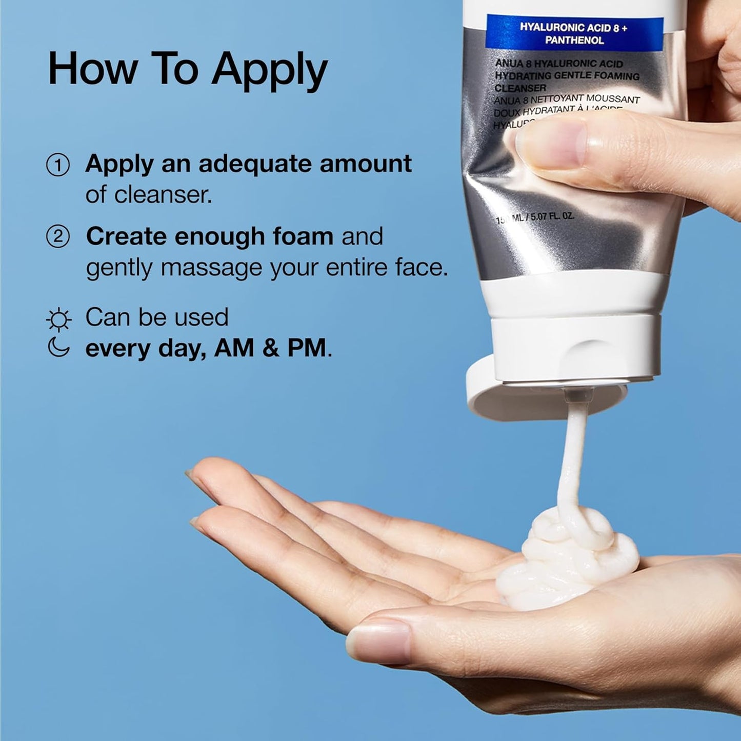 ANUA Hydrating Gentle Foaming Cleanser – Korean Face Wash with Hyaluronic Acid, Glycerin & Panthenol | Deep Clean & Moisturize for Dry Skin (150ml)