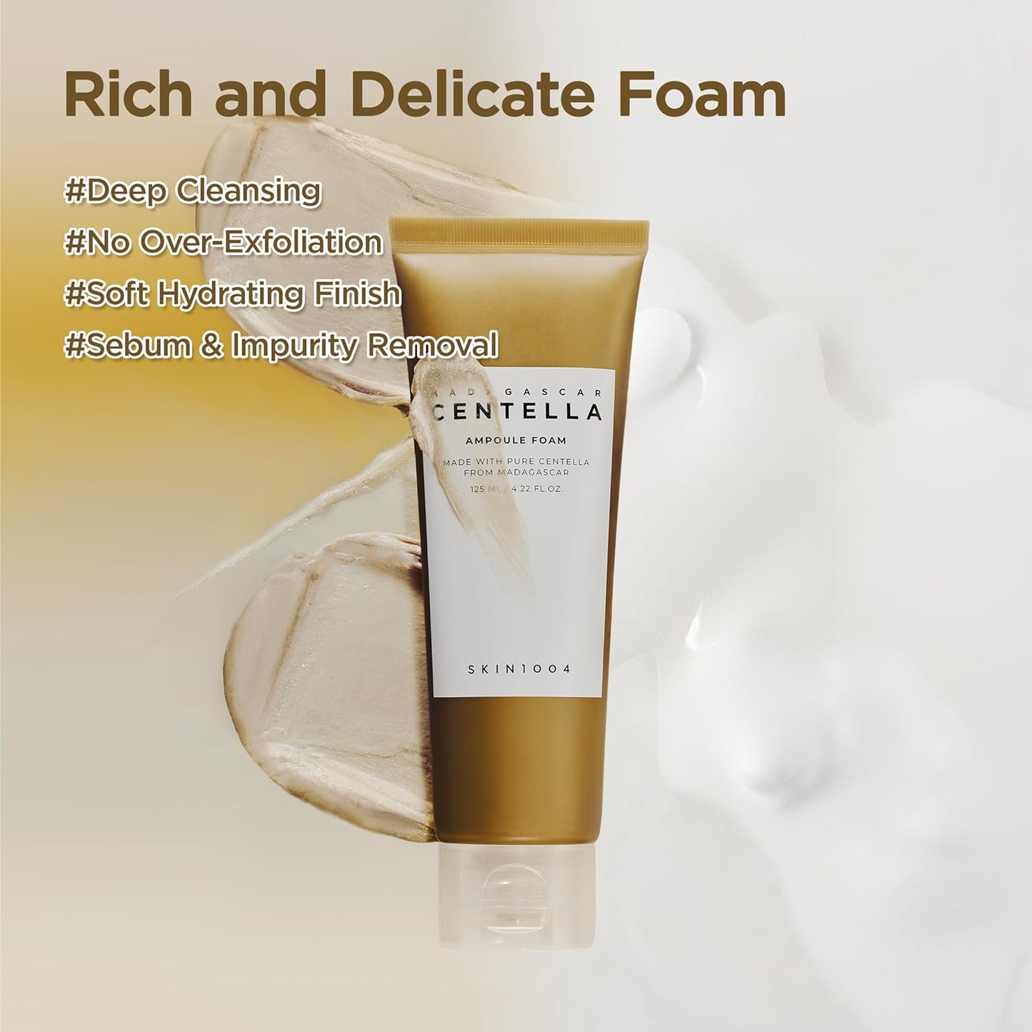 SKIN1004 Madagascar Centella Ampoule Foam Cleanser – Gentle Daily Face Wash with Calming Centella, Removes Dirt & Oil, Hydrating Formula, 4.22 oz