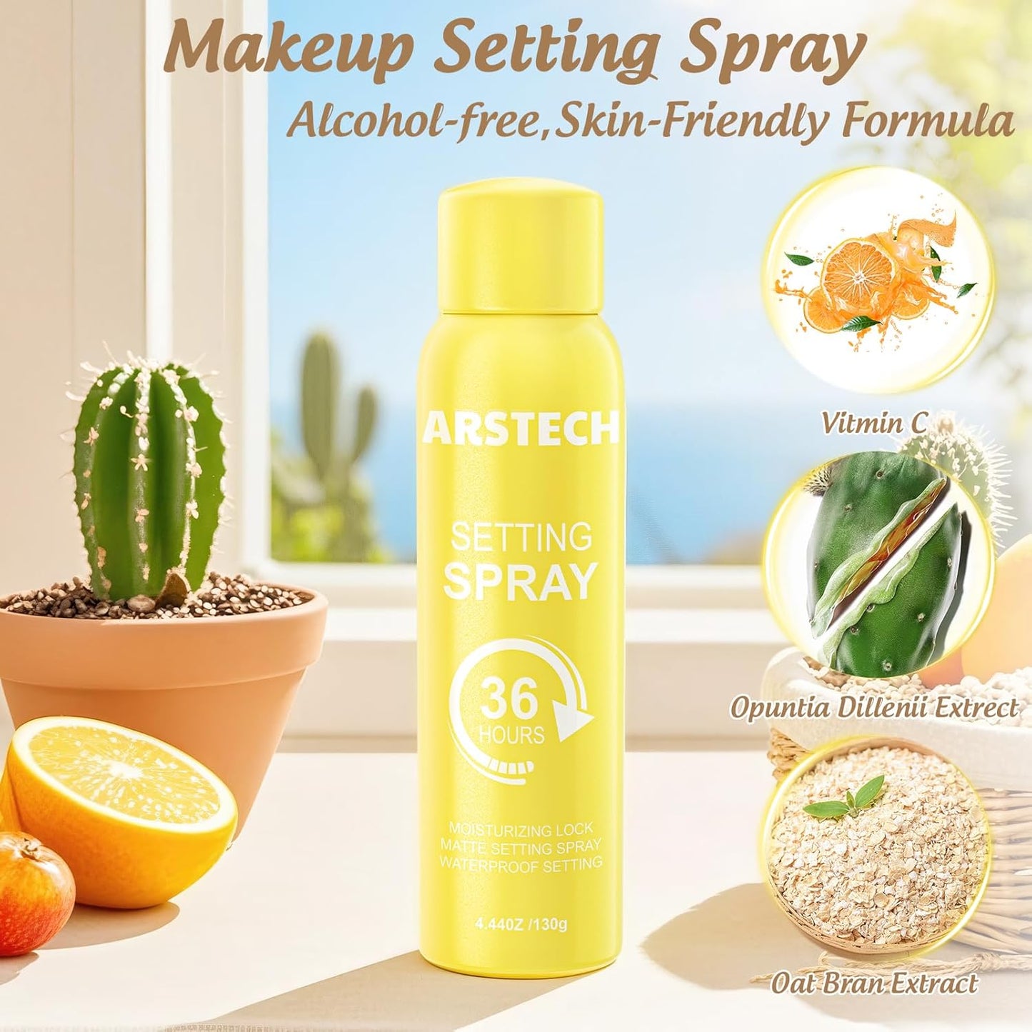 Arstech Vitamin C Makeup Setting Spray – Long Lasting 36HR Ultra-Fine Hydrating & Dewy Face Mist (4.44oz)