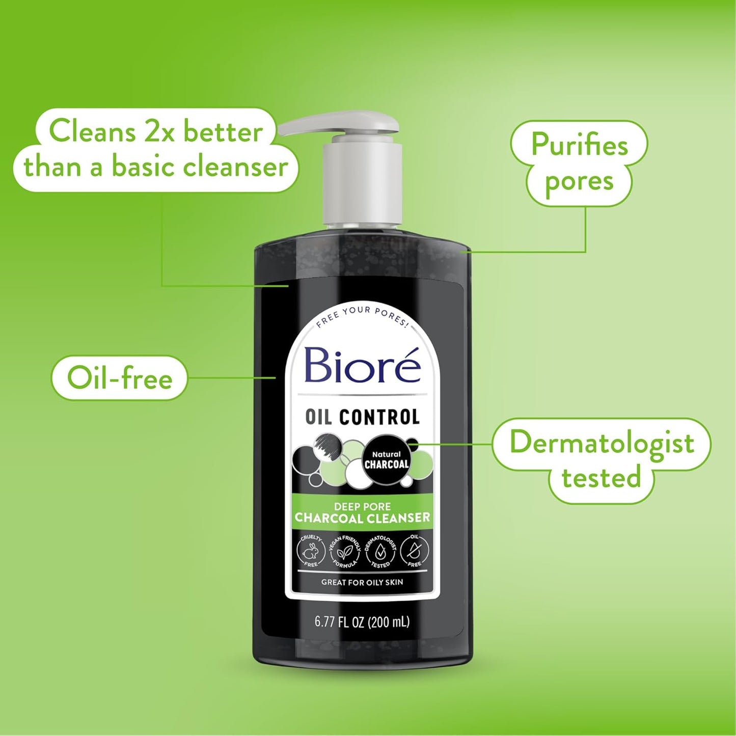 Biore Deep Pore Charcoal Face Wash – Daily Oil Control & Dirt Removal Cleanser for Oily Skin, 6.77 Oz