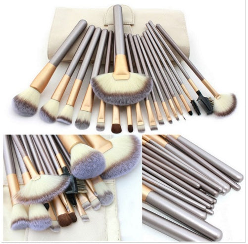 Juego de brochas de maquillaje persas LuxuryGlow (12, 18 y 24 piezas) con mangos color champán