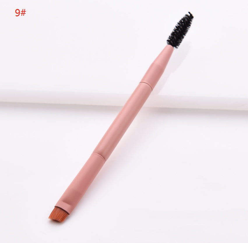 Juego de 10 brochas de maquillaje premium LuxuryGlow: mango de madera y diseño de doble punta