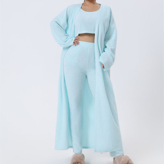 Cozy Pajama Set, 3 Piece Lounge Set, Cute Loungewear, Warm Suit Sets, Matching Set, Lounge Set, 3 Piece Pant Sets, Women Winter Dress - LUXURY GLOW