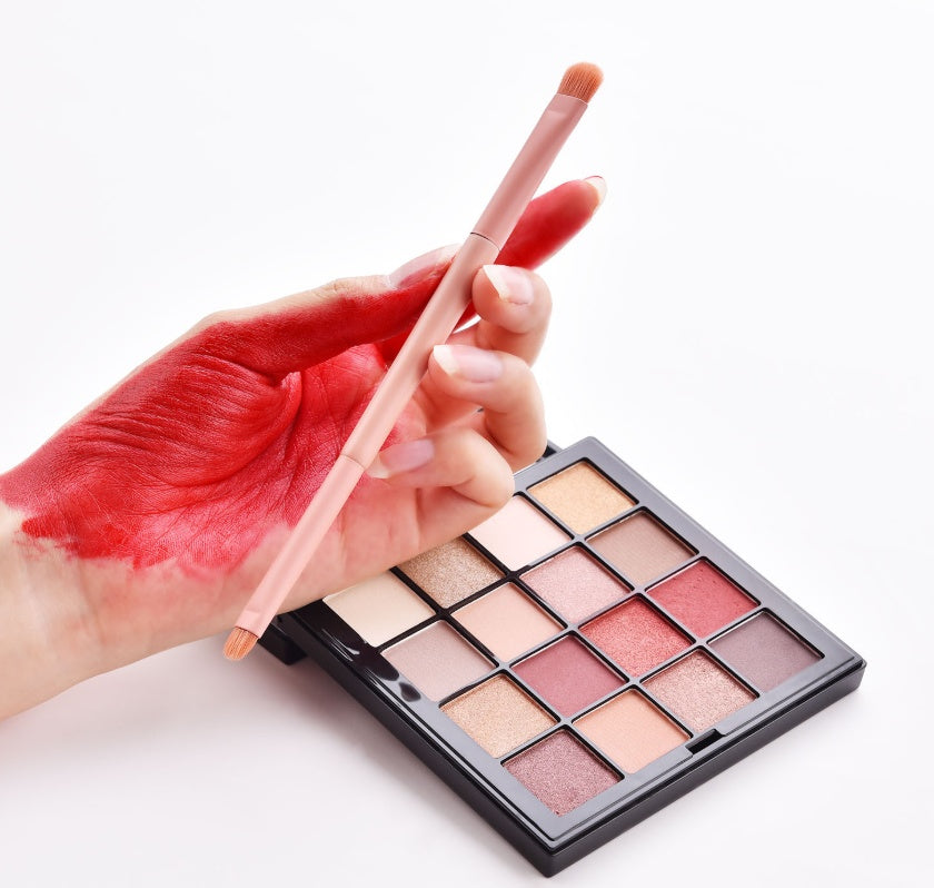 Juego de 10 brochas de maquillaje premium LuxuryGlow: mango de madera y diseño de doble punta