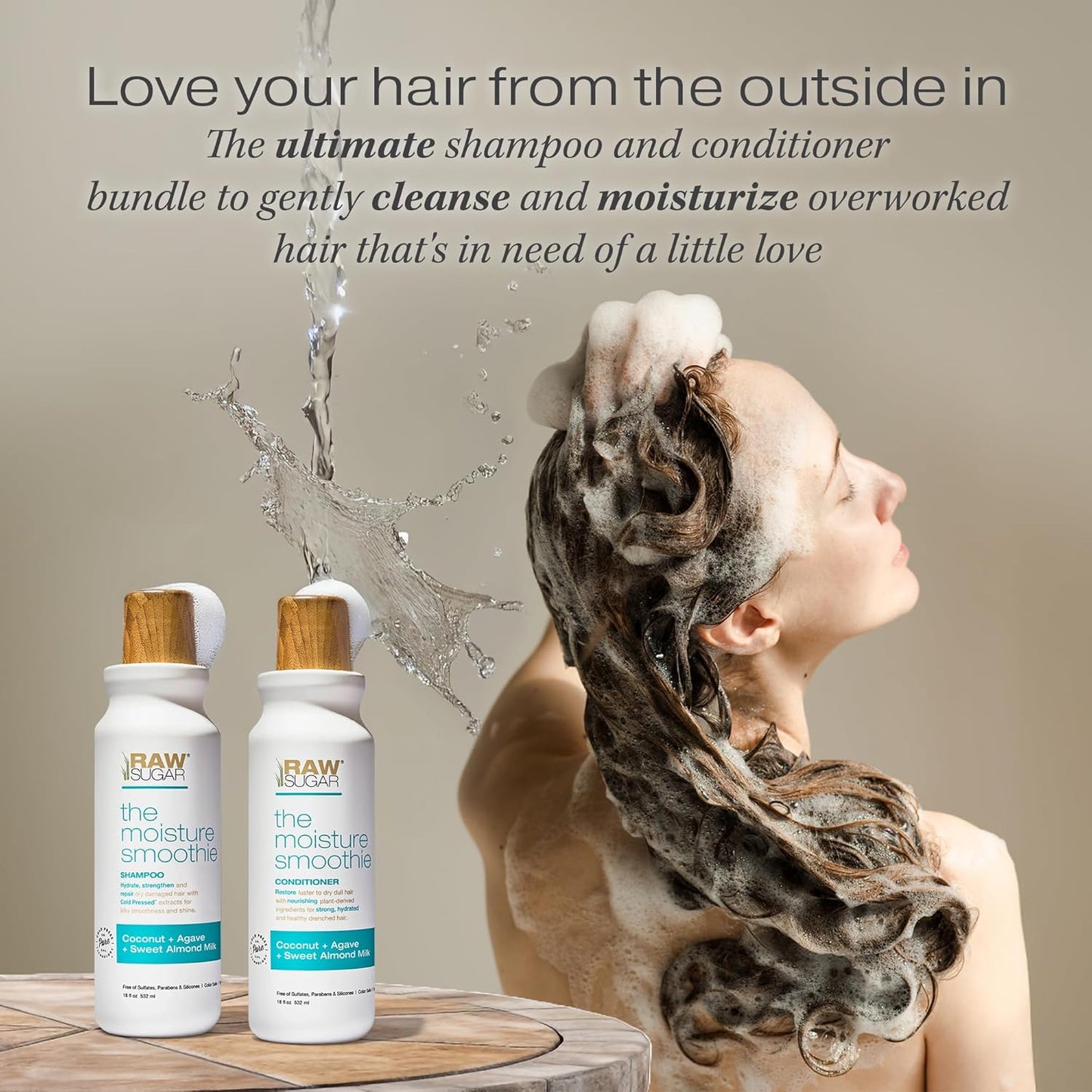 Raw Sugar Moisture Smoothie Shampoo & Conditioner Set – Hydrating Coconut Oil, Agave & Almond Milk for Dry, Frizz-Prone Hair – Sulfate & Paraben Free