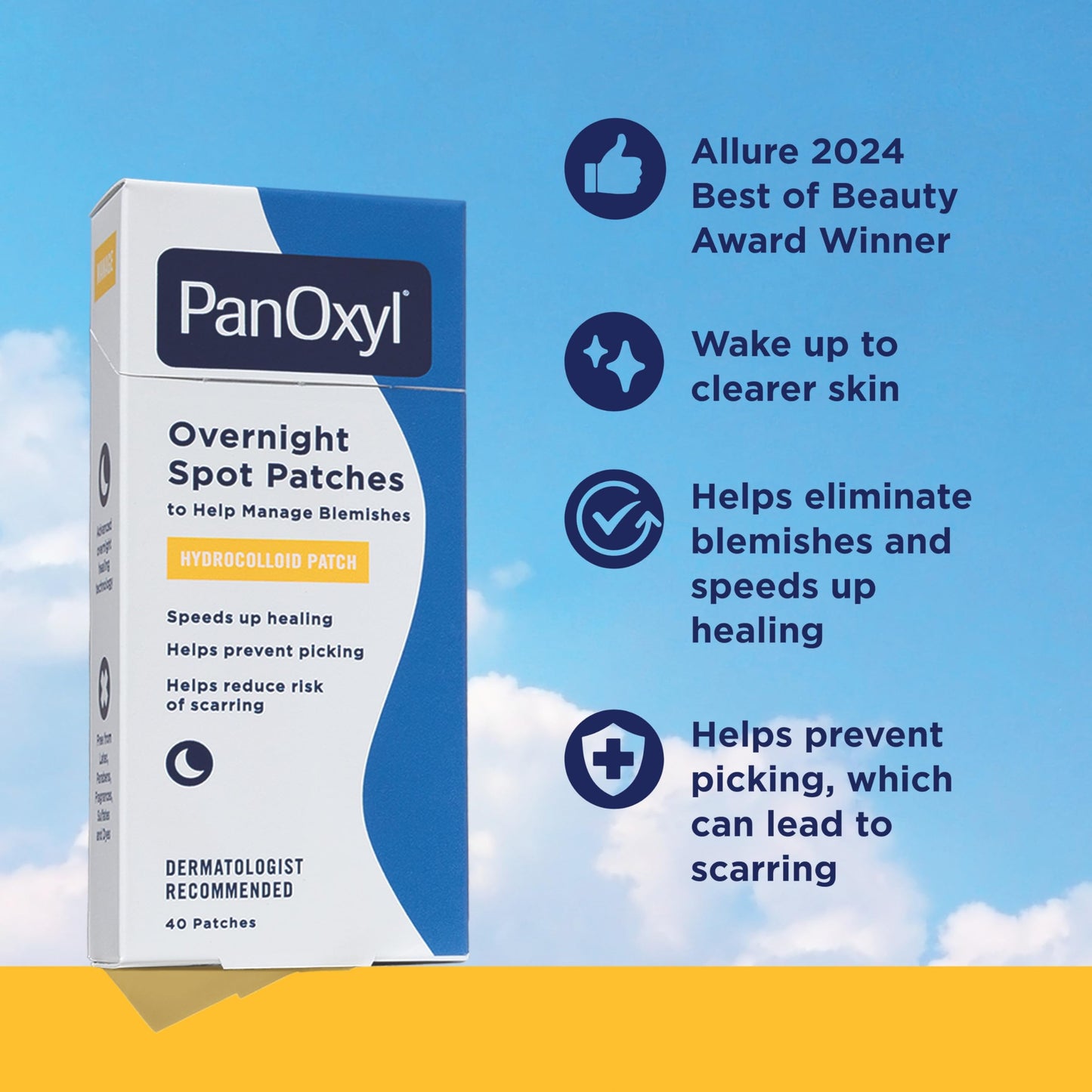 PanOxyl PM Overnight Spot Patches – Advanced Hydrocolloid Acne Healing Dots for Faster Recovery (40 Count, Fragrance-Free)