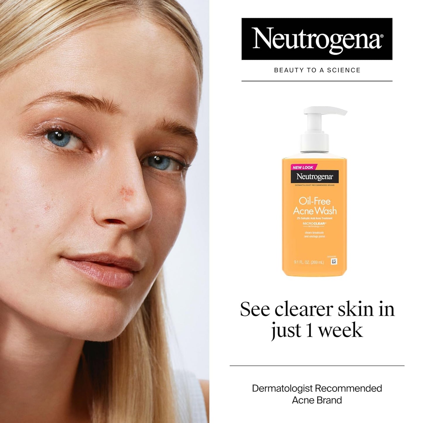 Neutrogena Oil-Free Acne Face Wash with 2% Salicylic Acid – 9.1 fl. oz