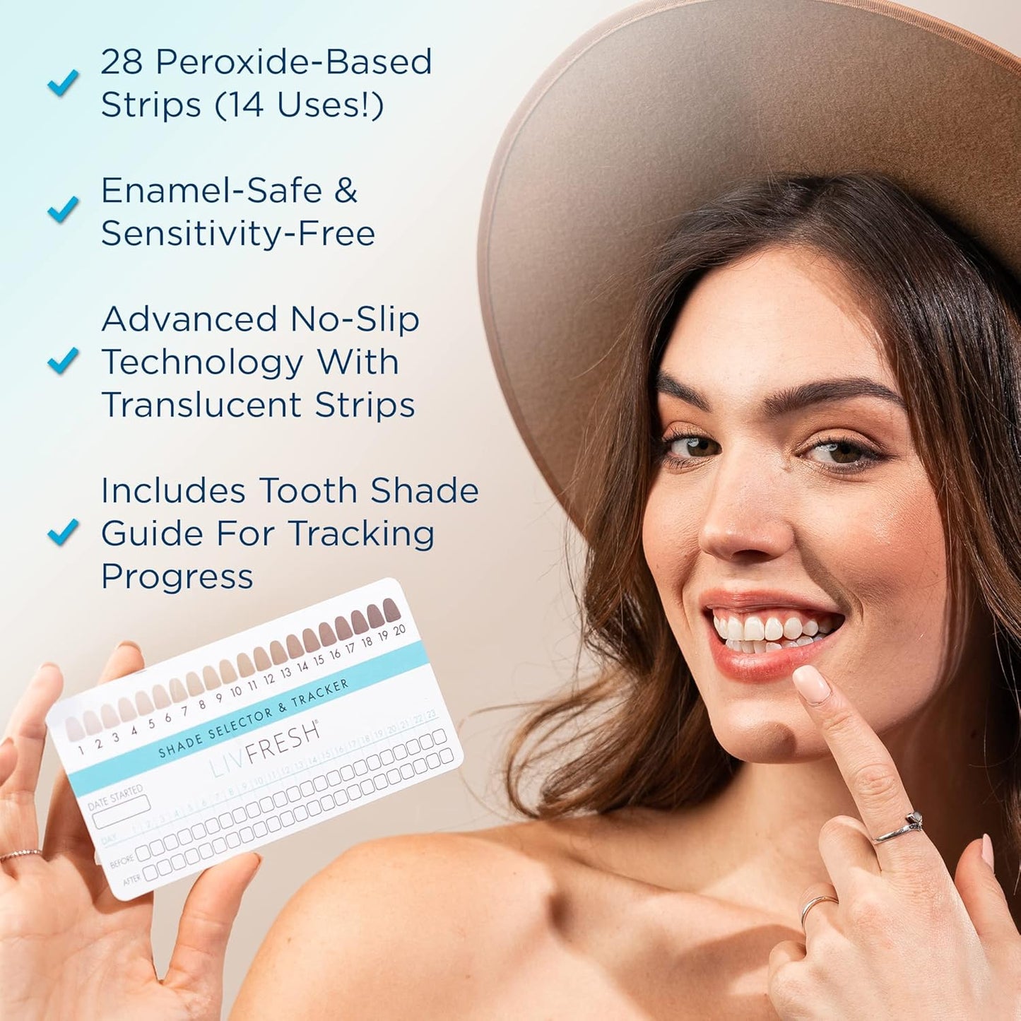 LIVFRESH Teeth Whitening Strips – 28 Strips (14 Treatments) | Enamel-Safe, Coconut Oil & Hydrogen Peroxide Formula, Gentle for Sensitive Teeth, Visible Results in 14 Days