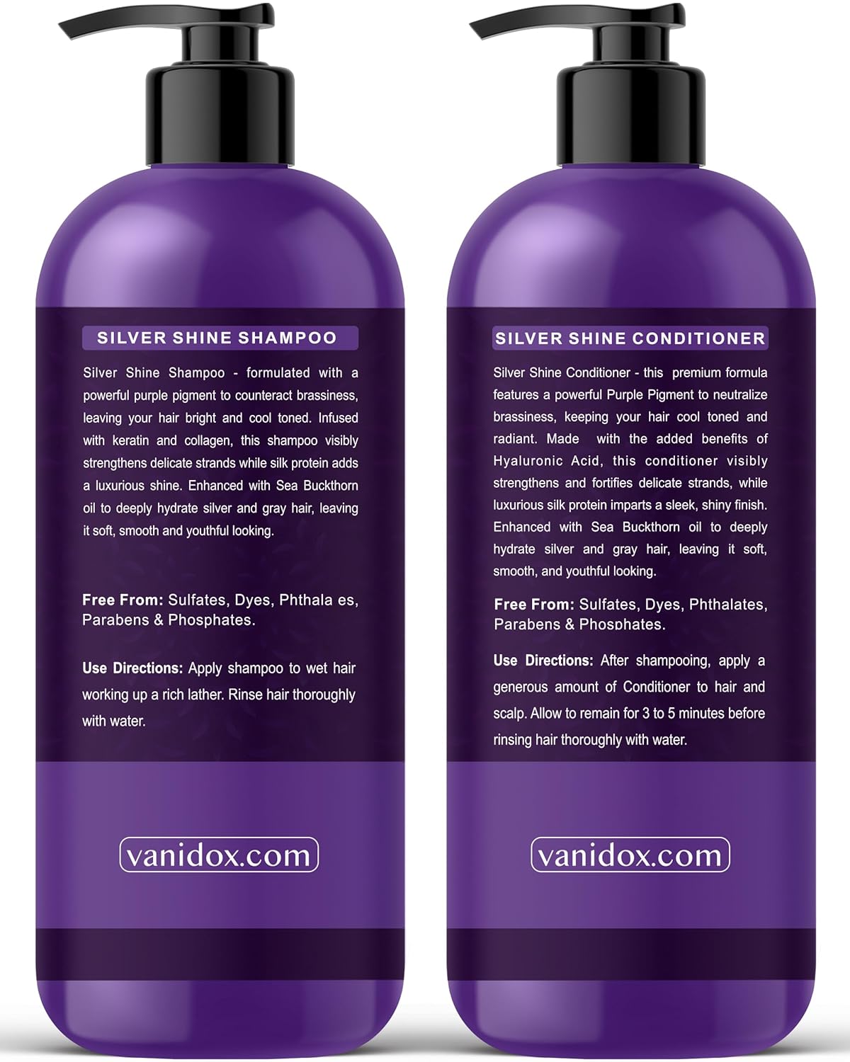 VANIDOX Purple Shampoo & Conditioner Set | Sulfate-Free Brass Toning for Grey & Silver Hair | Moisturizing, Shine-Boosting & Color-Safe (16 fl oz x 2)