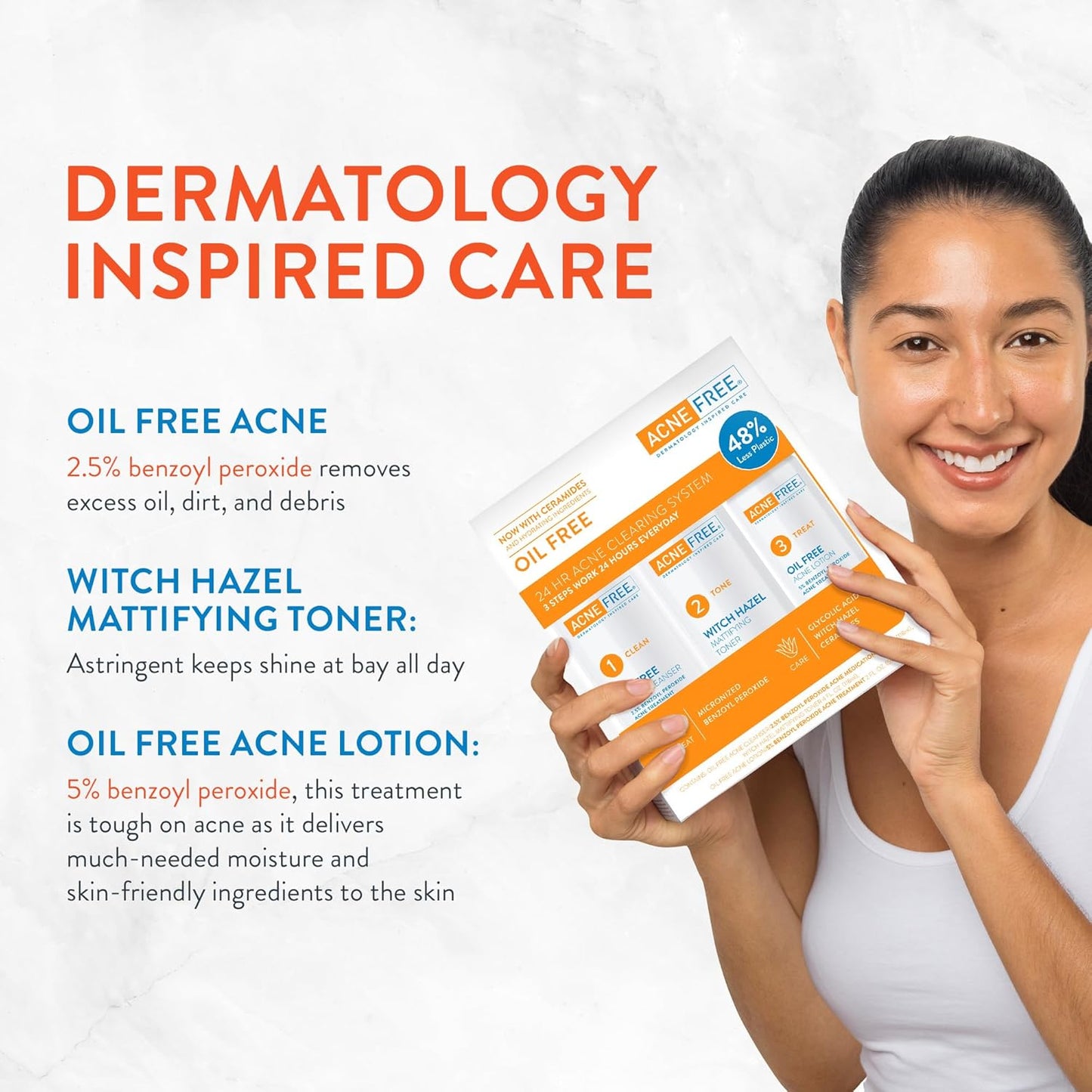 AcneFree 3 Step 24 Hour Acne Treatment Kit – Oil-Free Cleanser, Witch Hazel Toner & Acne Lotion with Benzoyl Peroxide – Dermatologist Recommended Acne Solution, 60 Day Supply