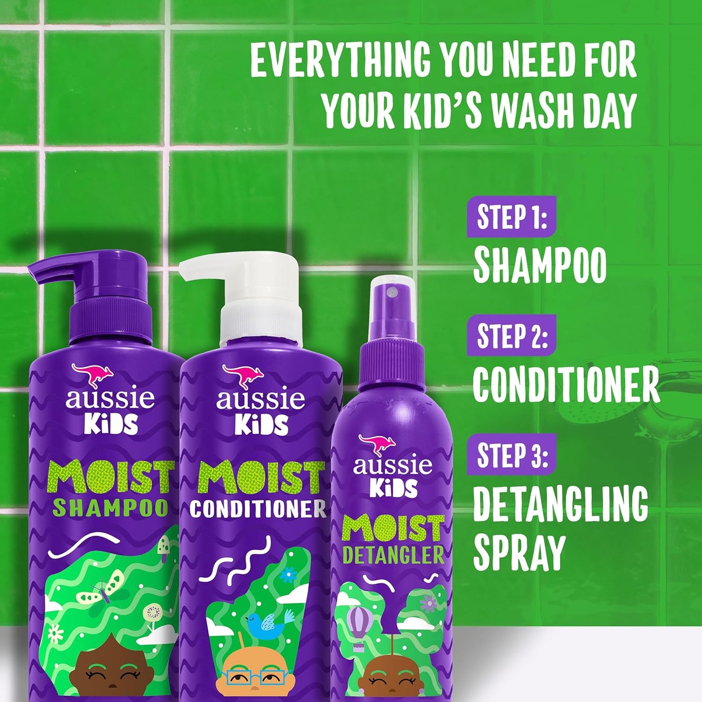 Aussie Kids Hair Care Bundle | Shampoo, Conditioner & Detangler Spray | Sulfate-Free, Paraben-Free, Dye-Free, Cruelty-Free | Moisturizing & Tangle-Free Care
