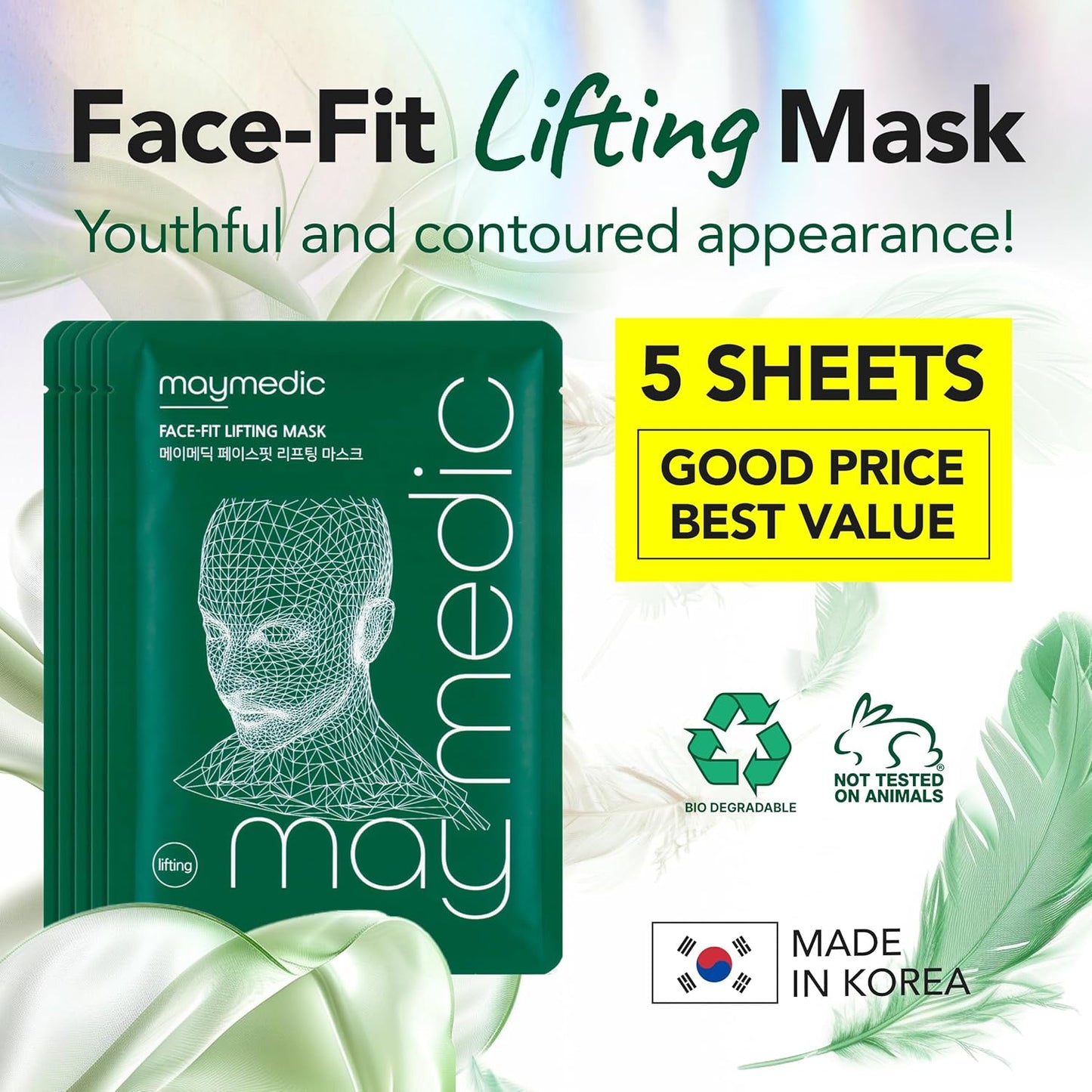 MAYMEDIC Korean Collagen Face Sheet Mask – Firming, Hydrating & Lifting Skincare for Women & Men | Hyaluronic Acid, Panthenol & Allantoin (Biodegradable Sheet)