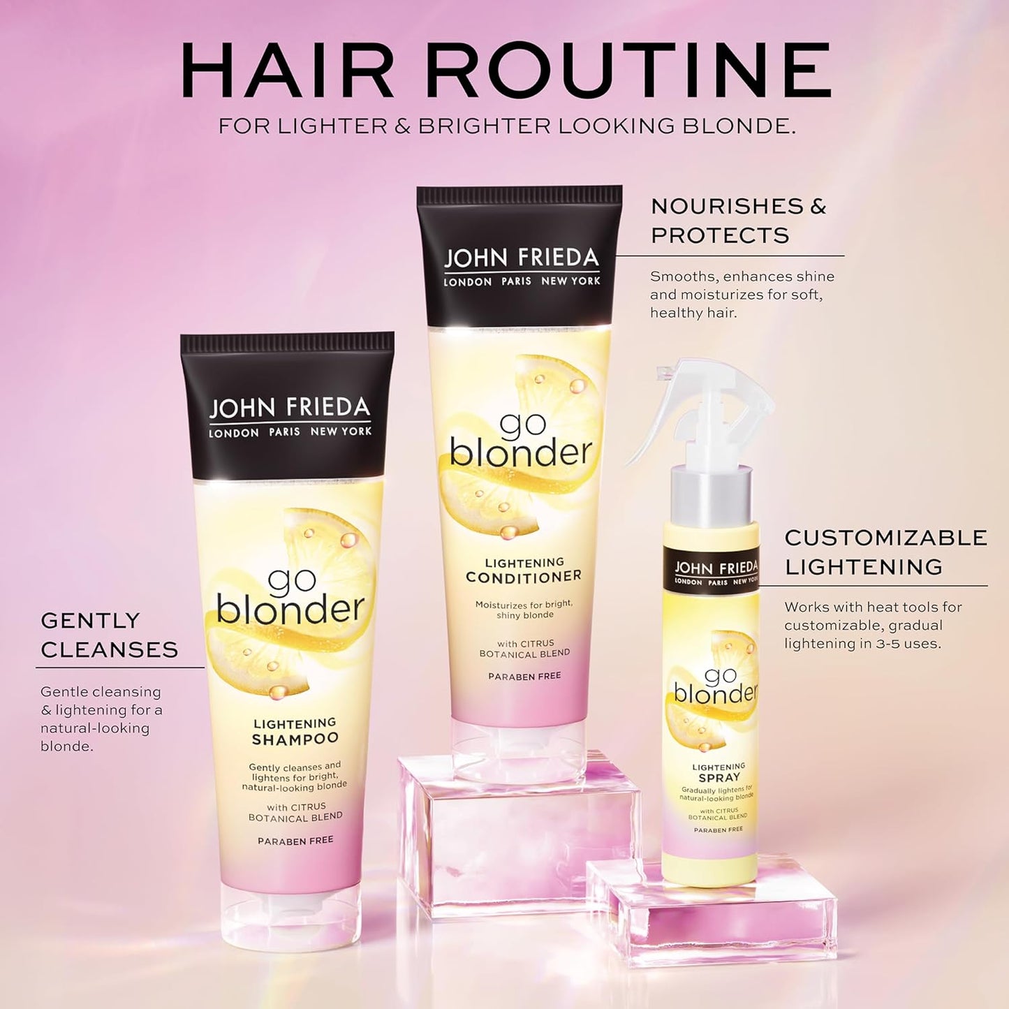 John Frieda Sheer Blonde Go Blonder Shampoo & Conditioner Set – Gradually Lightens Blonde Hair, Citrus & Chamomile Formula, Paraben-Free, 8.3oz x 2