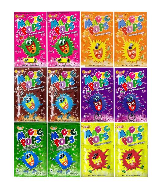 Magic Pops Assorted Popping Candy – 6 Fizzy Flavours | Fun Crackling Candy for Kids & Parties (Vegetarian)