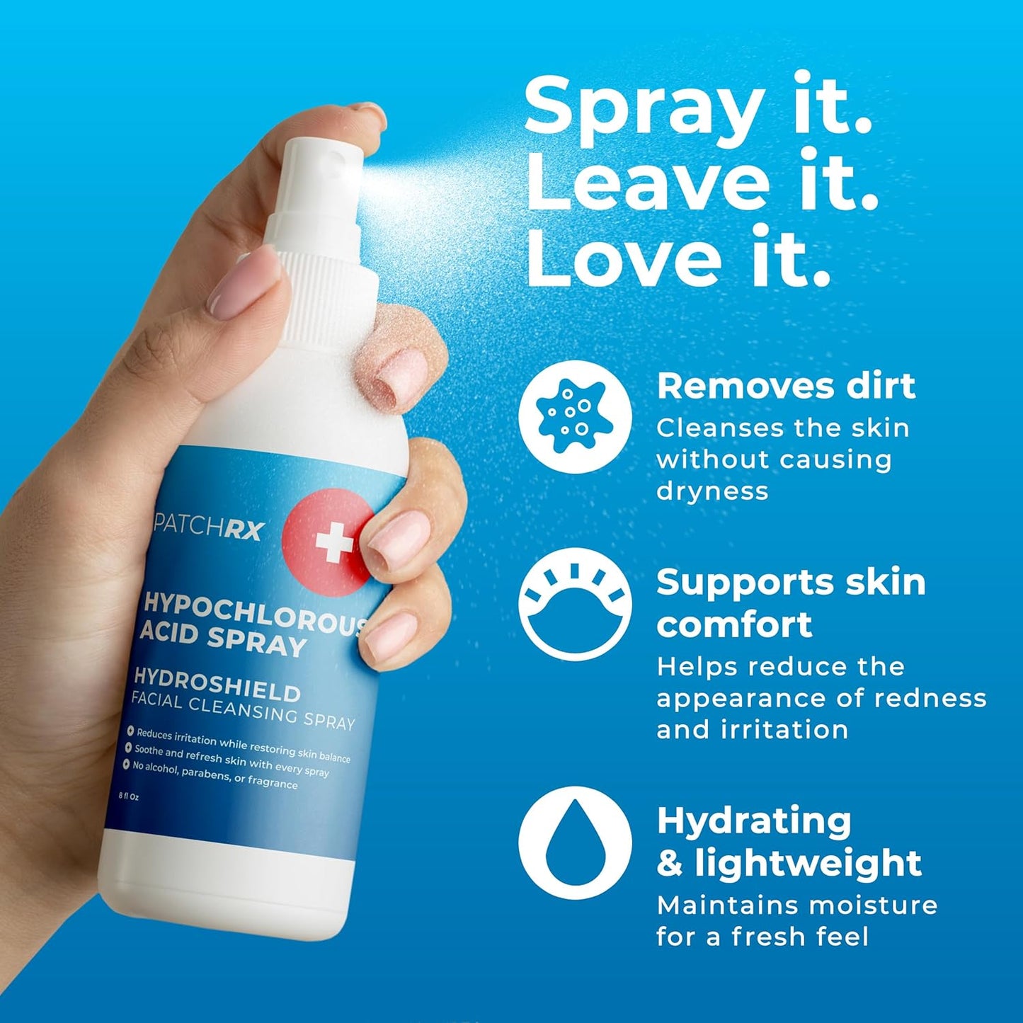 PatchRx Hypochlorous Acid Spray 8oz – Acne, Eczema & Skin Recovery Mist – Gentle HOCl Facial Cleanser for Breakouts, Redness & Irritation