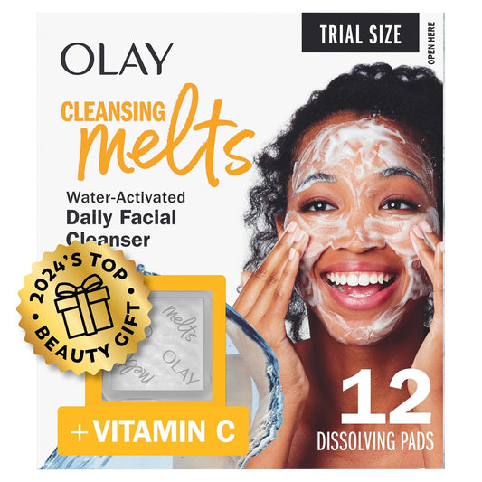 Olay Cleansing Melts with Vitamin C – Water-Activated Face Cleanser Pads for All Skin Types, 12 Count