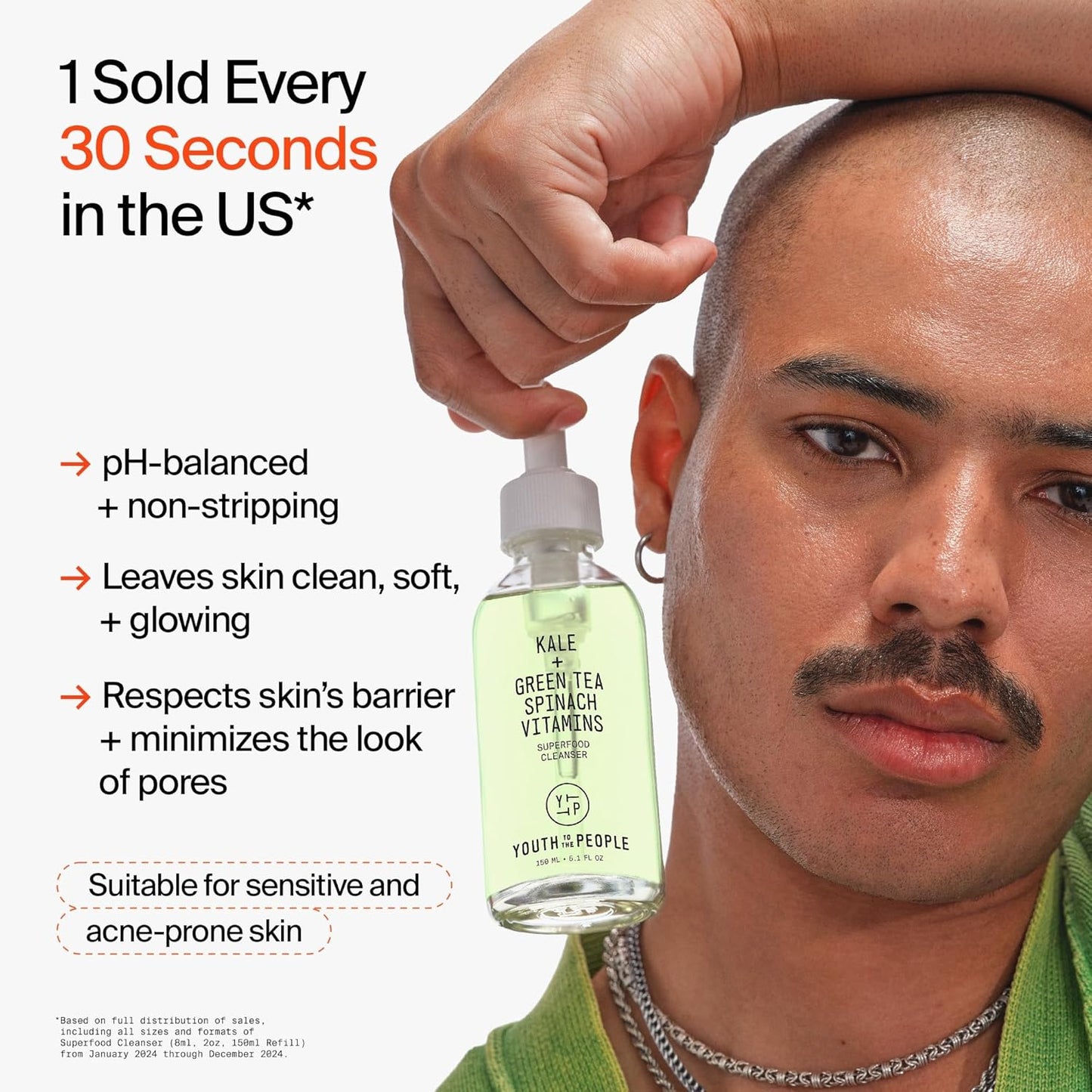 Youth To The People Superfood Facial Cleanser – Kale + Green Tea Daily Face Wash with Antioxidants for Glowing Skin & Pore Care, 227g