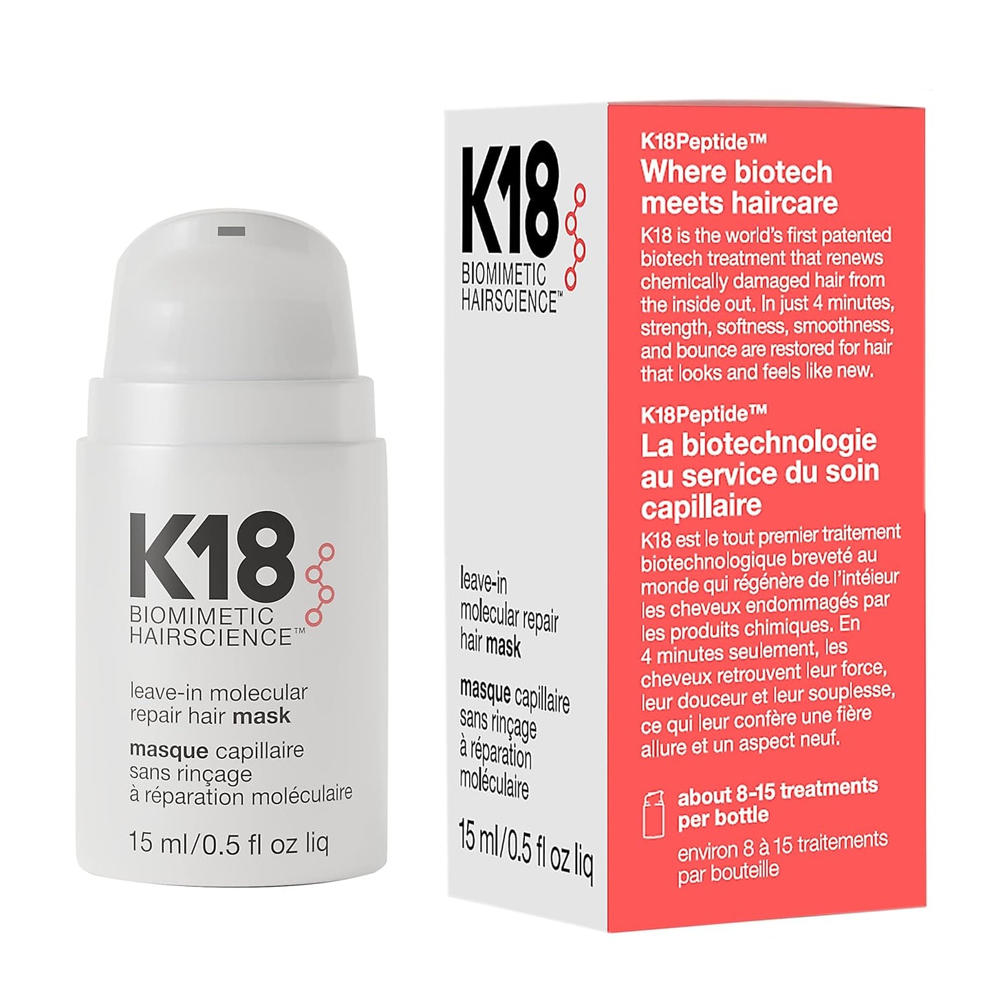 K18 Leave-In Molecular Hair Mask – Repairs & Restores Damaged Hair (1 oz)