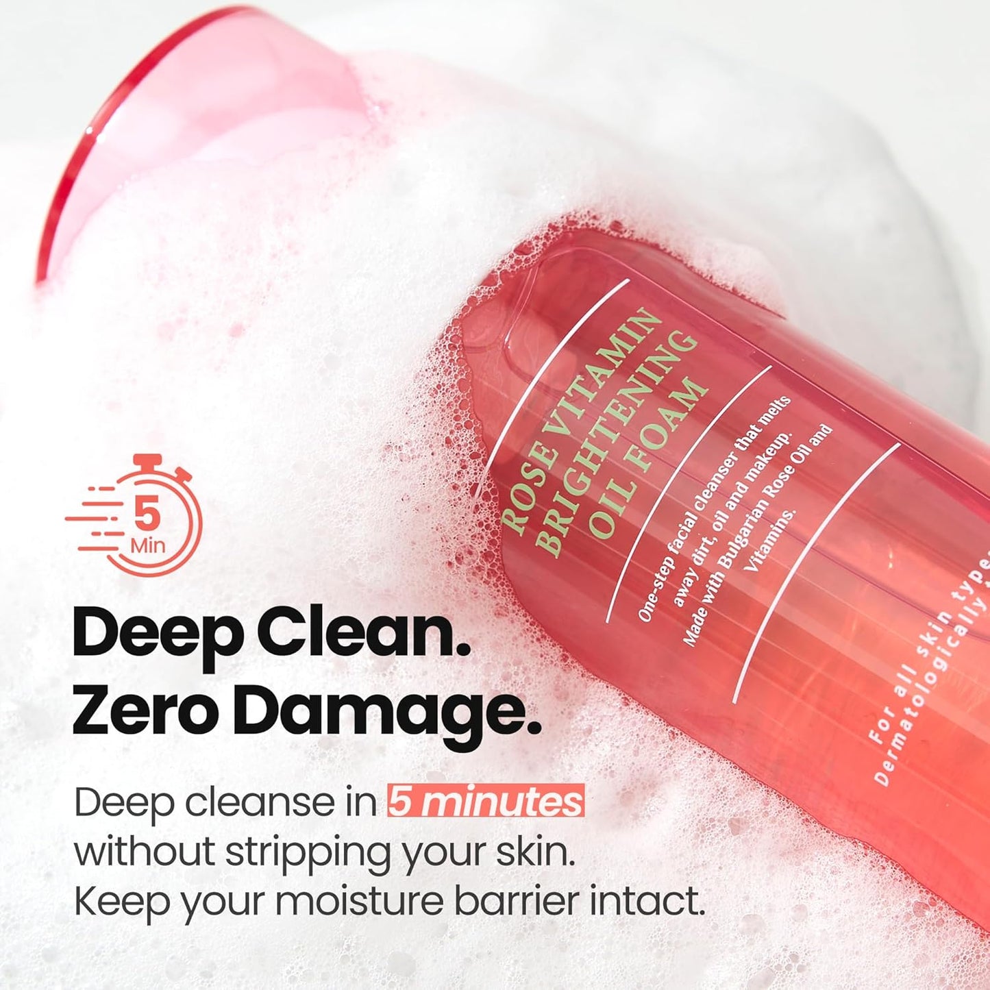 Rose Vitamin Oil to Foam Cleanser | Korean All-in-One Makeup Remover & Pore Minimizer | Hydrating, Brightening, Blackhead Remover for All Skin Types (3.88 fl oz)