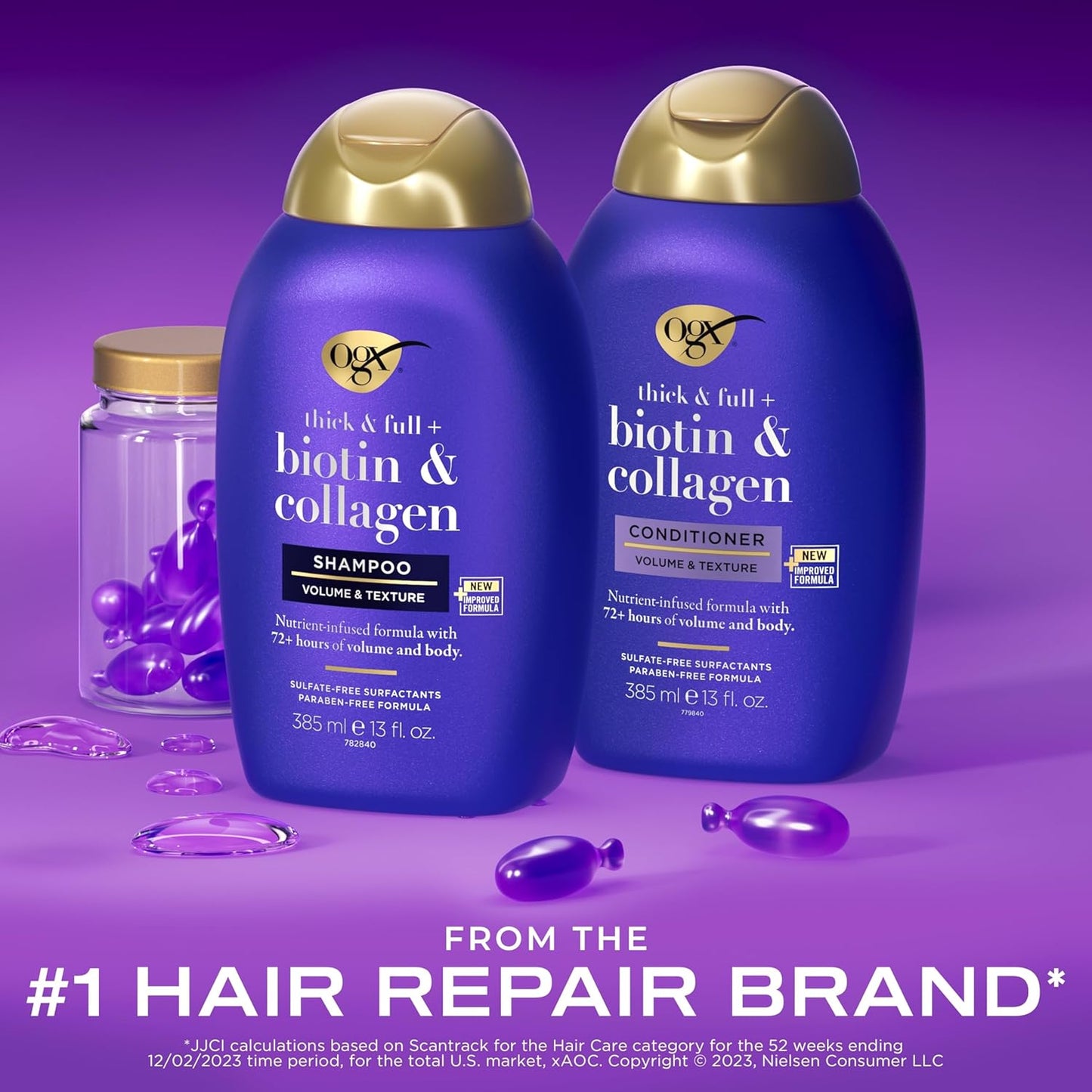 OGX Thick & Full + Biotin & Collagen Volumizing Shampoo & Conditioner Set | Sulfate-Free for Fine, Thin & Thinning Hair | 13 fl oz, 2 Pack