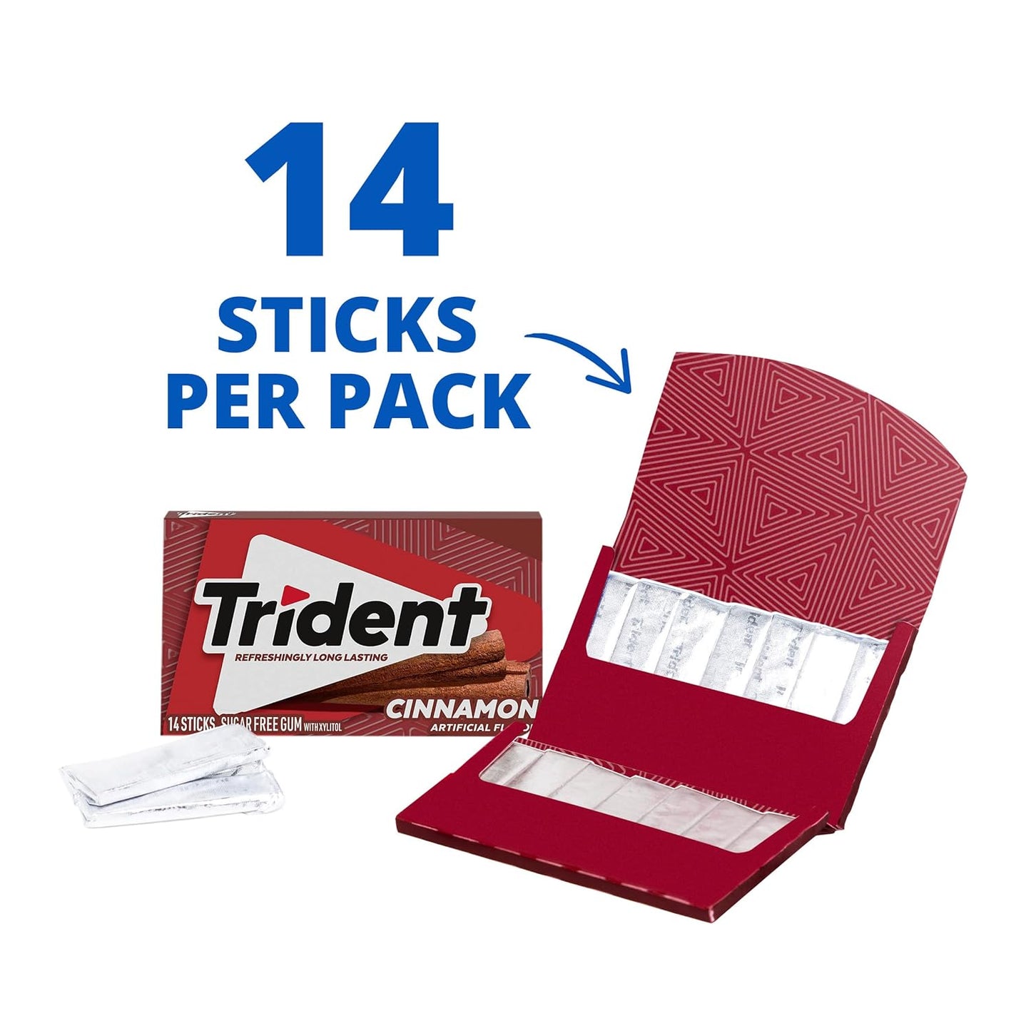 Trident Cinnamon Sugar-Free Gum 12 Pack (14 Sticks x 26g) – Long-Lasting Flavor, Fights Plaque & Freshens Breath – Vegetarian & Low Calorie (Imported)