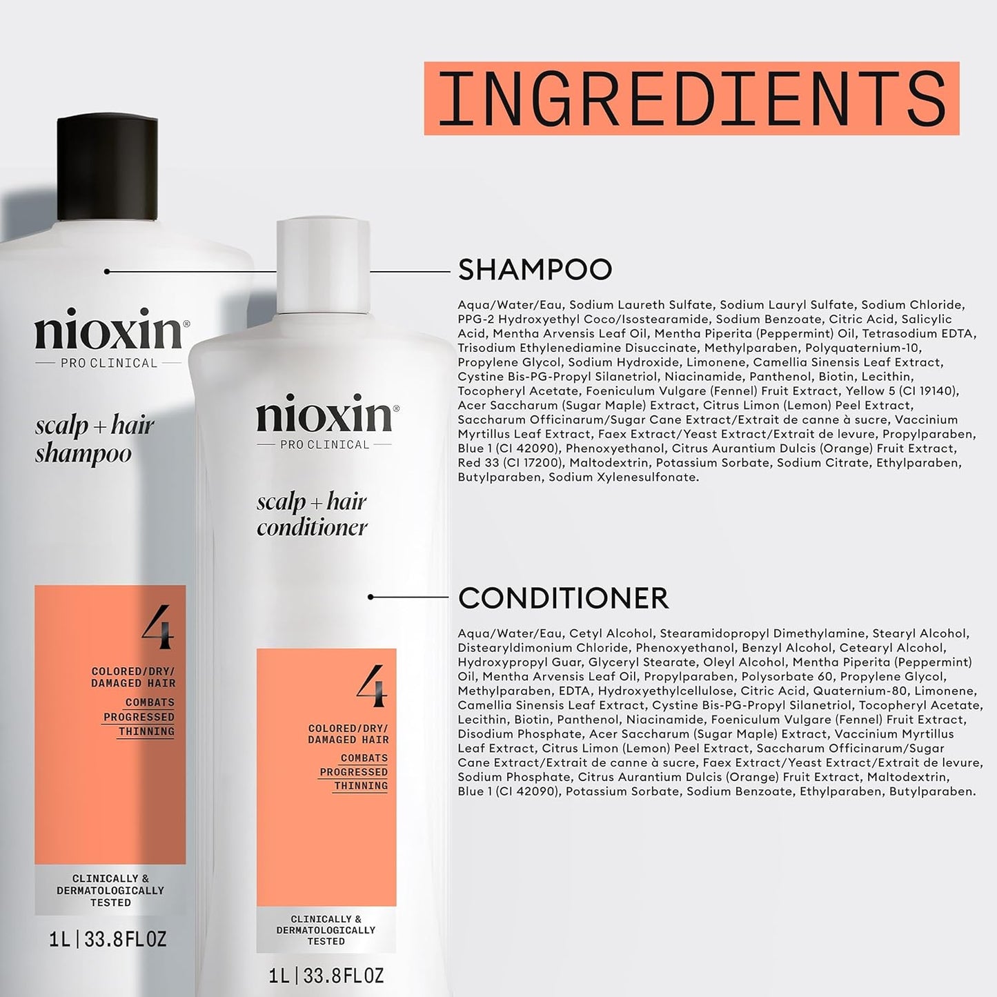 Nioxin Shampoo & Conditioner Liter Duo Set with Pumps | Strengthen, Nourish & Boost Hair Density for Thinning, Colored & Damaged Hair (Systems 1-4)