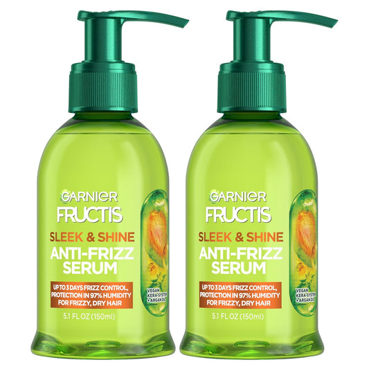 Garnier Fructis Sleek & Shine Anti-Frizz Serum with Argan Oil – Smooth & Nourish Dry, Frizzy Hair | Paraben-Free | 5.1 fl oz (Pack of 2)