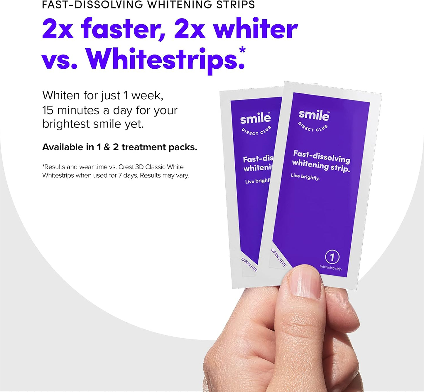 SmileDirectClub Fast Dissolving Teeth Whitening Strips – 18 Enamel-Safe Strips with Professional Hydrogen Peroxide, 2X Faster Results for Sensitive Teeth