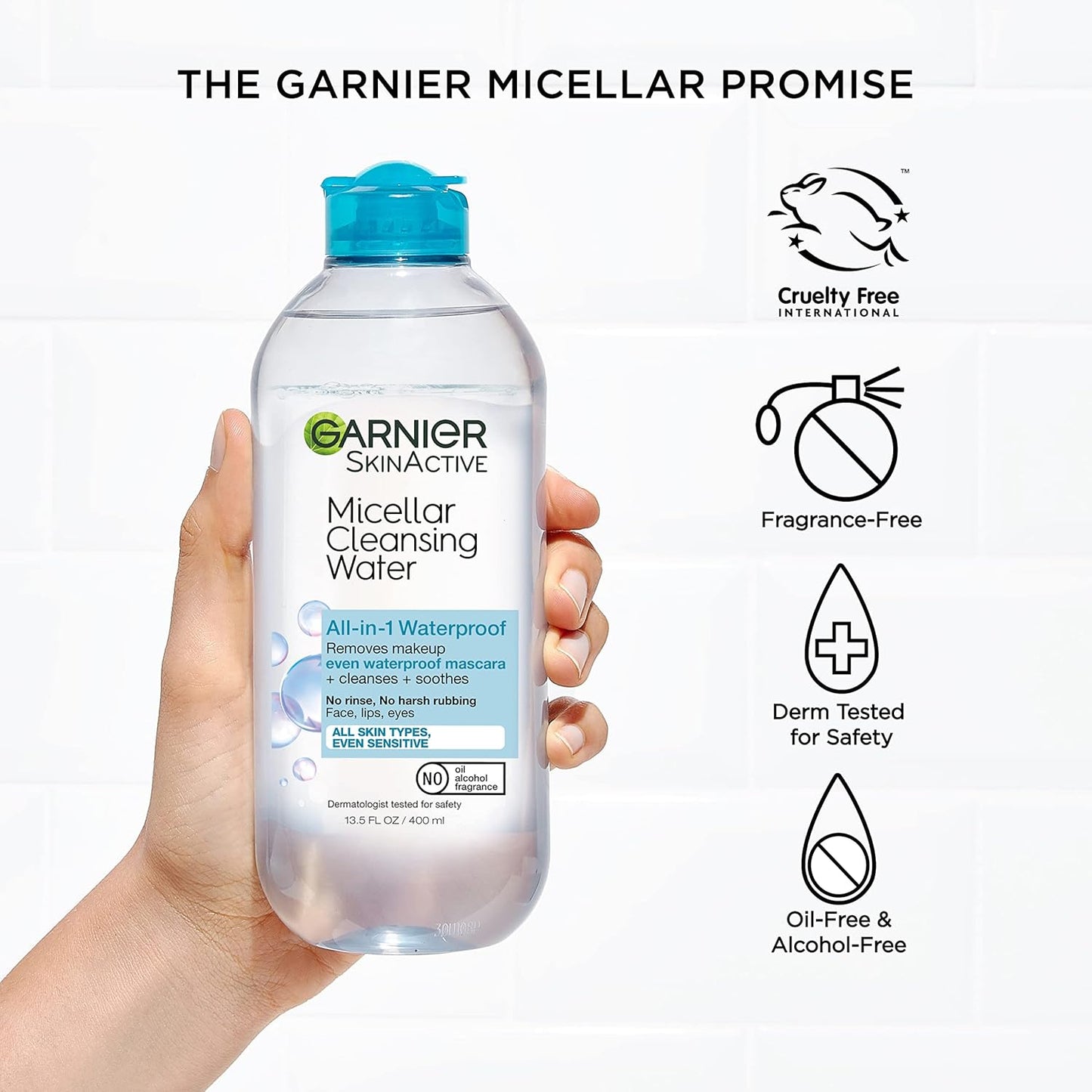 Garnier Micellar Water for Waterproof Makeup – Gentle Hydrating Cleanser & Makeup Remover, Suitable for Sensitive Skin, Vegan & Cruelty-Free (13.5 fl oz, 2 Pack)