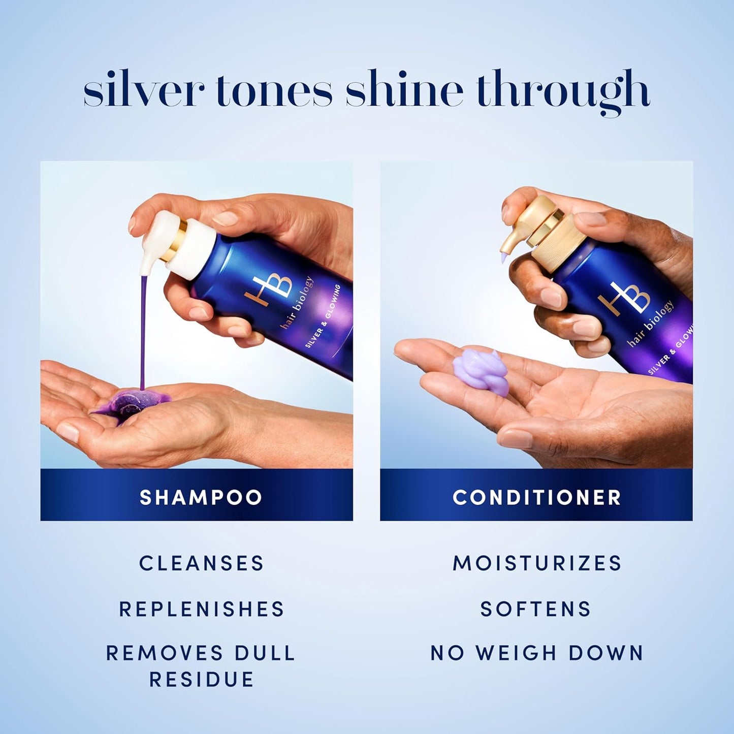 Hair Biology Biotin Purple Shampoo & Conditioner Set – Anti-Brass, Shine & Moisture for Grey, Silver & Color-Treated Hair – 12.8 fl oz Each, 2 Pack