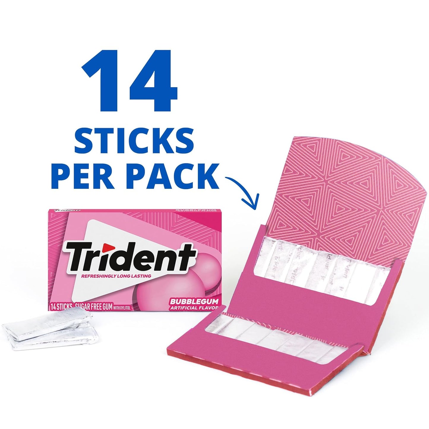 Trident Bubblegum Sugar-Free Chewing Gum – 12 Packs x 14 Pieces Each | Long-Lasting Fresh Flavour | Vegetarian & Low-Calorie (Imported)