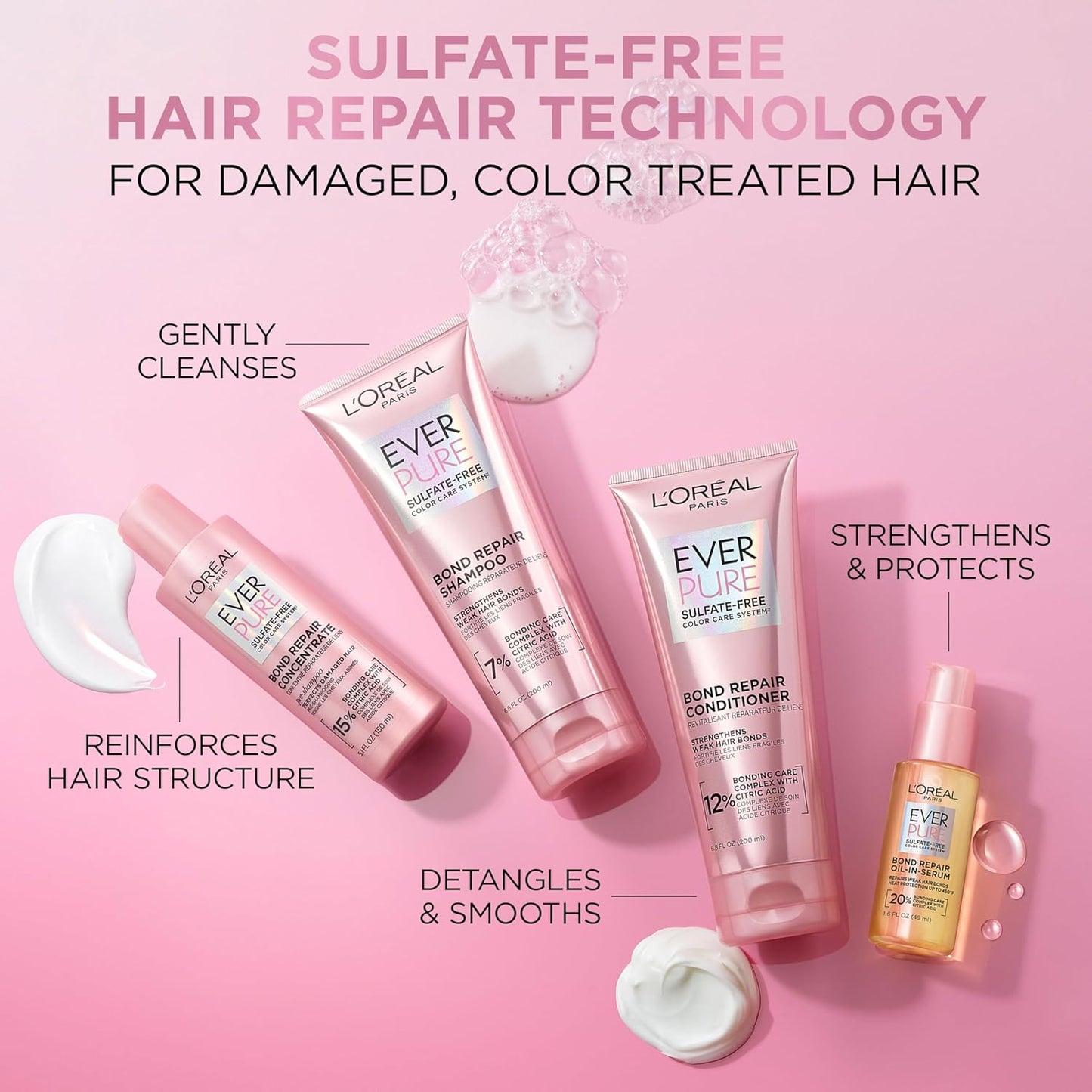L'Oreal Paris EverPure Sulfate-Free Bond Repair Shampoo & Conditioner Set | Strengthens, Repairs & Smooths Damaged or Colored Hair | Vegan, Paraben-Free