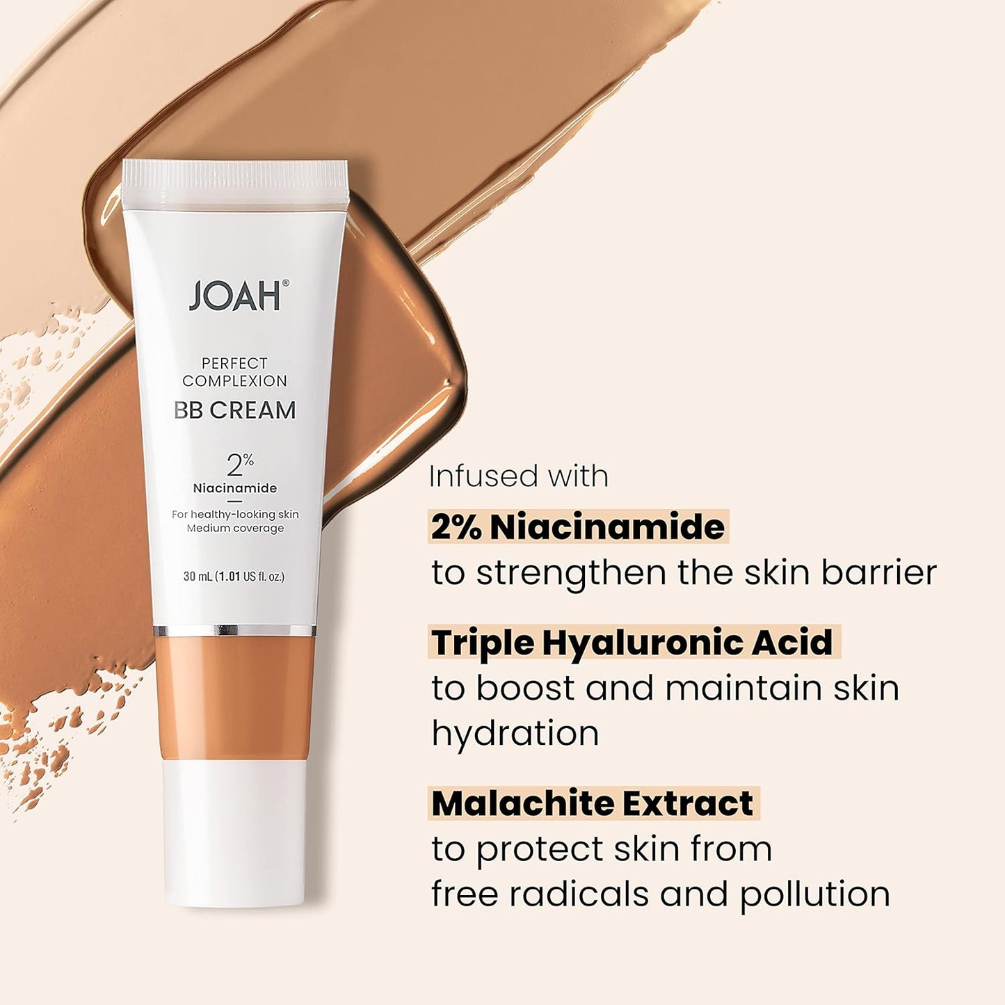 JOAH Beauty Perfect Complexion BB Cream – Medium Buildable Coverage with Hyaluronic Acid & Niacinamide | Lightweight Korean Makeup Semi-Matte Finish