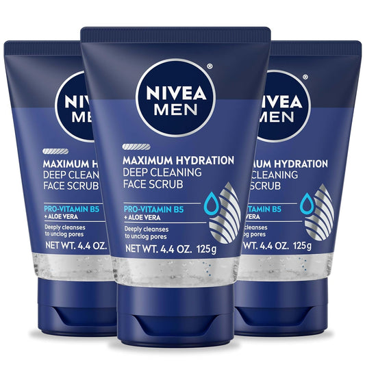 NIVEA MEN Maximum Hydration Face Scrub – Deep Cleaning with Aloe Vera | 3 Pack, 4.4 oz Each