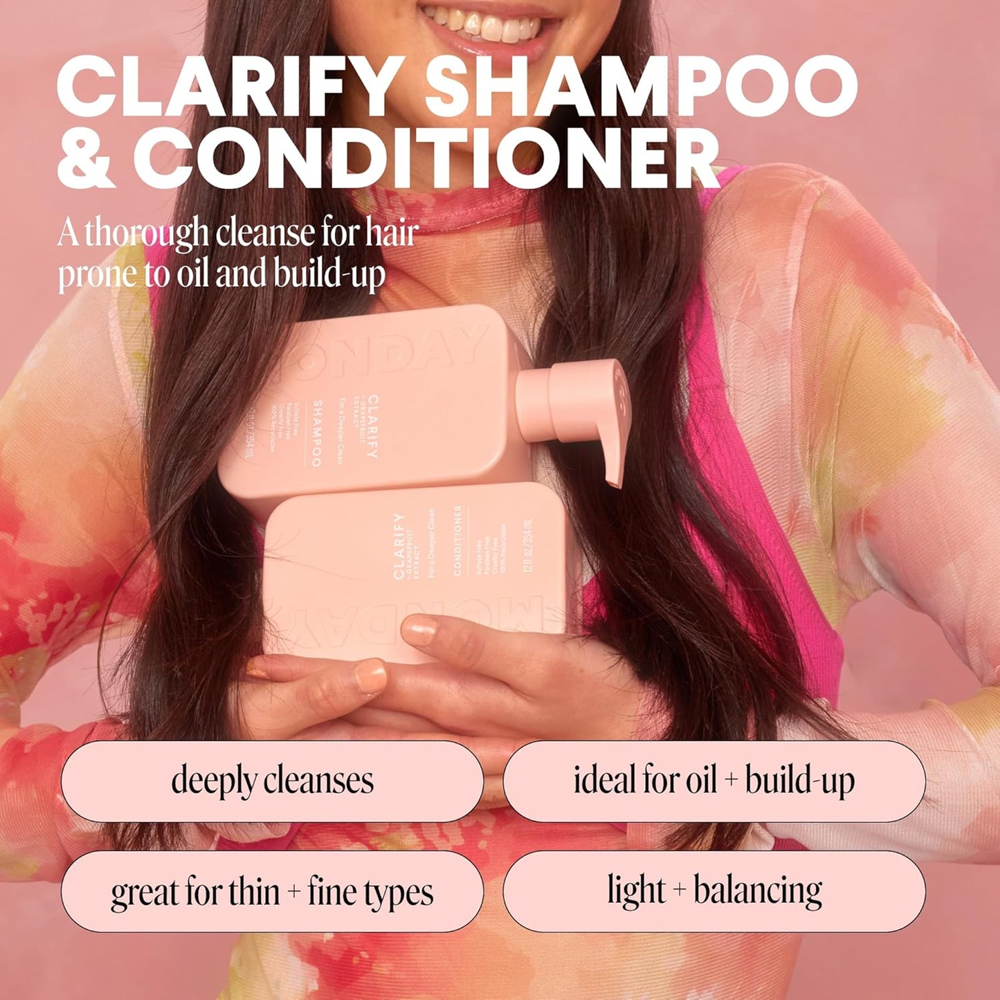 MONDAY HAIRCARE Clarify Shampoo & Conditioner Set – Grapefruit Extract & Ceramides for Oily Hair, Paraben-Free & Cruelty-Free, 12 fl oz x 2