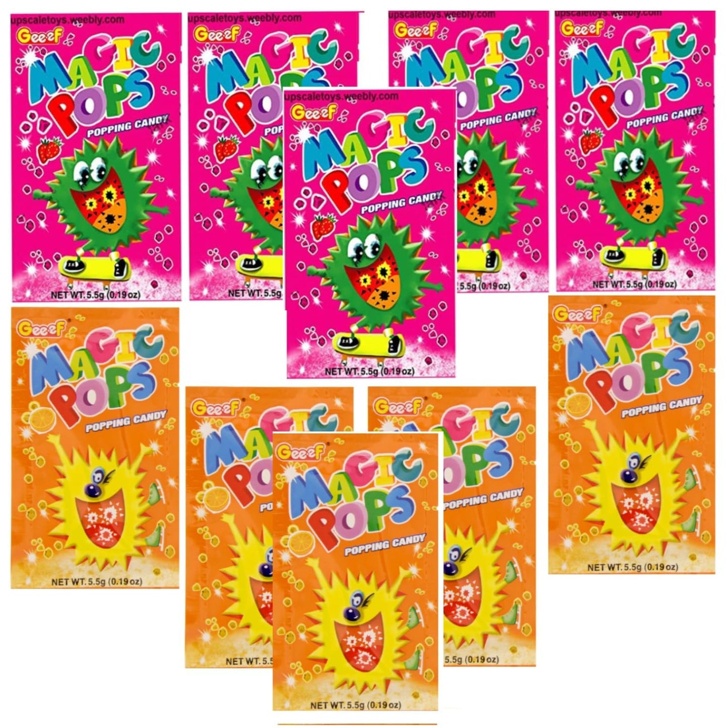 Magic Pops Popping Candy – Strawberry & Orange Flavour Pack of 10 (5.5g Each, Imported)