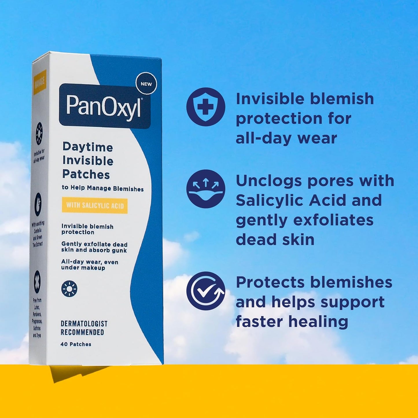 PanOxyl Daytime Invisible Acne Patches with Salicylic Acid – Clears Blemishes, Calms Skin & Unclogs Pores (40 Count)