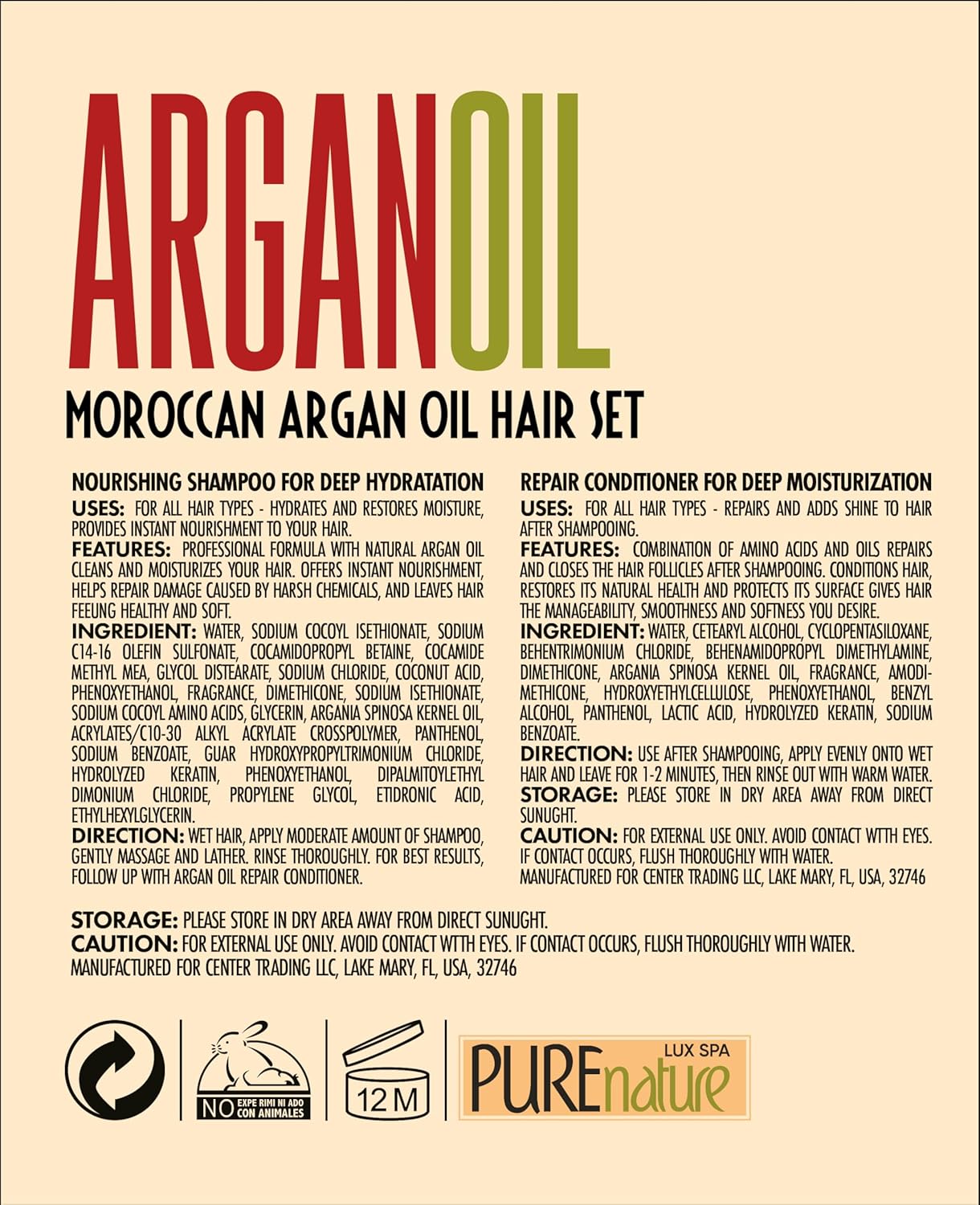 Argan Oil Shampoo & Conditioner Set | Sulfate-Free Moroccan Care with Keratin | Moisturizes, Strengthens & Reduces Frizz | For Curly, Straight & Damaged Hair