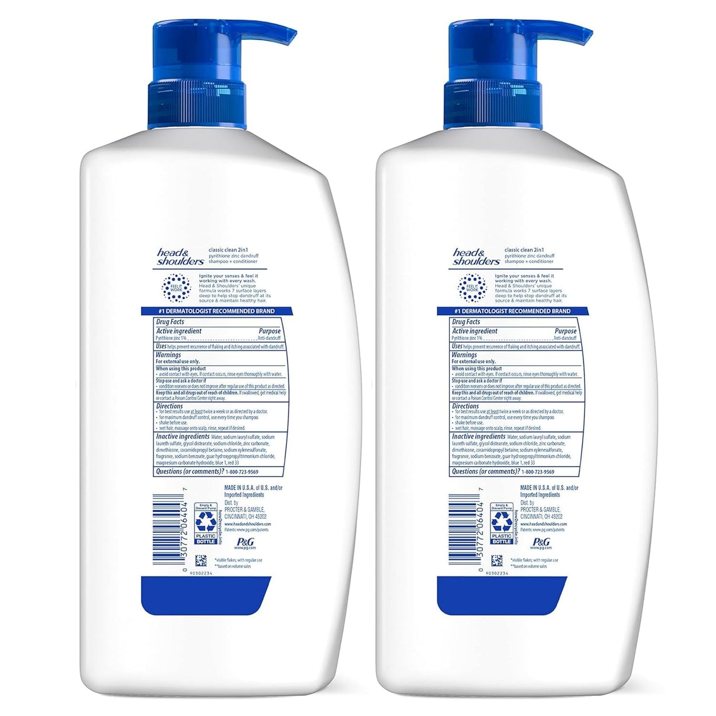 Head & Shoulders 2-in-1 Classic Clean Anti-Dandruff Shampoo & Conditioner | Twin Pack 32.1 fl oz | Paraben-Free, Color-Safe, Fresh Scent