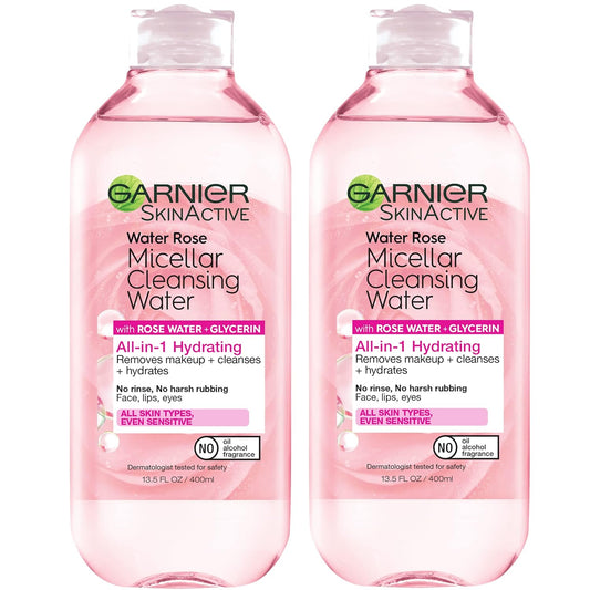 Garnier Micellar Water with Rose Water & Glycerin – Hydrating Makeup Remover & Cleanser for All Skin Types, Vegan & Cruelty-Free (13.5 fl oz, Pack of 2)