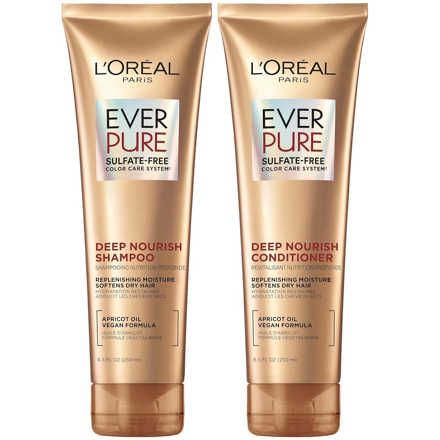 L’Oreal Paris EverPure Sulfate-Free Shampoo & Conditioner Set – Hydrating Apricot Oil for Dry, Damaged & Color-Treated Hair – 8.5 oz Each, 2 Pack