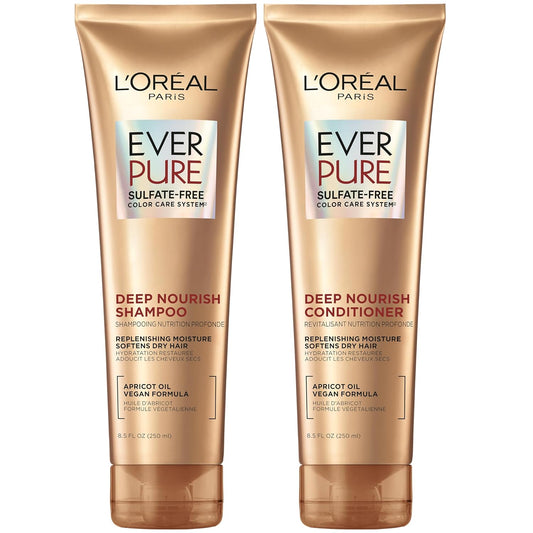 L’Oreal Paris EverPure Sulfate-Free Shampoo & Conditioner Set – Hydrating Apricot Oil for Dry, Damaged & Color-Treated Hair – 8.5 oz Each, 2 Pack