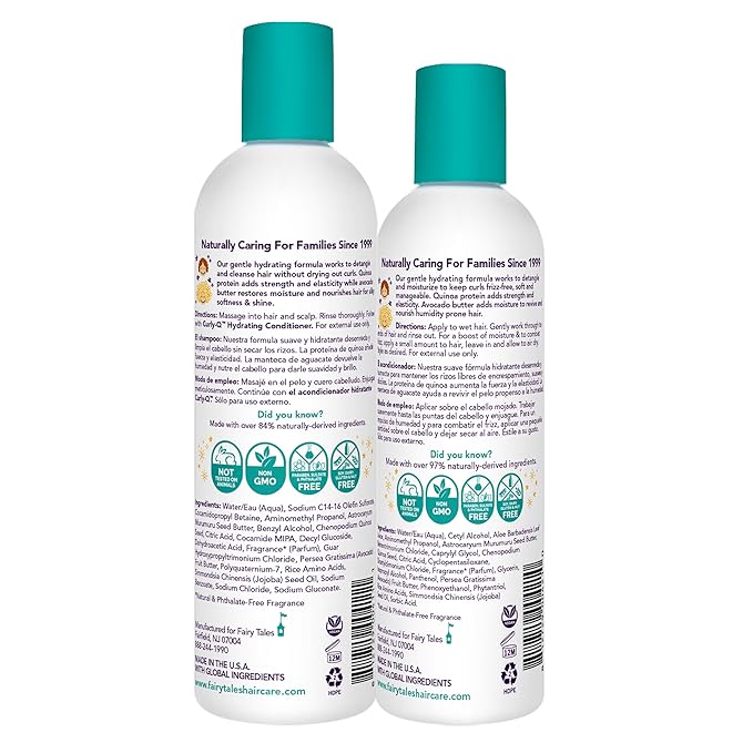 Fairy Tales Curly Q Kids Shampoo & Conditioner Set – Hydrating, Curl-Defining & Frizz Control – Sulfate & Paraben Free – 12oz + 8oz, 2 Pack
