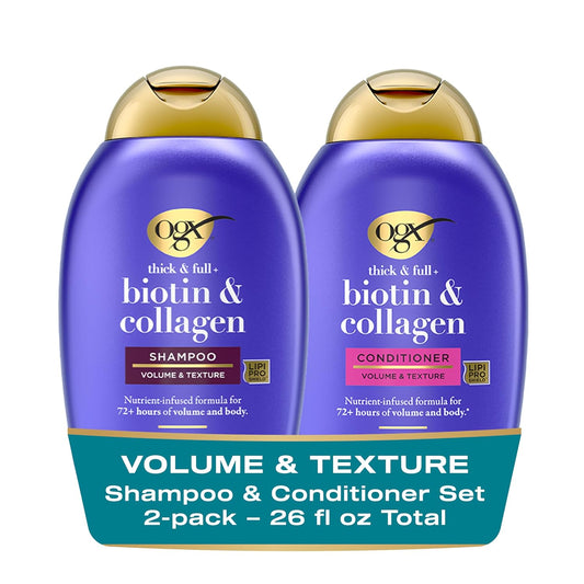 OGX Thick & Full + Biotin & Collagen Volumizing Shampoo & Conditioner Set | Sulfate-Free for Fine, Thin & Thinning Hair | 13 fl oz, 2 Pack