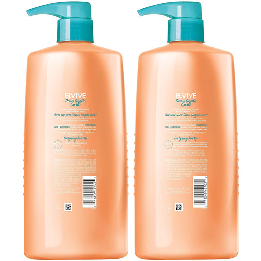 L'Oreal Paris Elvive Dream Lengths Curls Shampoo & Conditioner Set – Hyaluronic Acid & Castor Oil for Hydrated, Defined, Frizz-Free Curls – Paraben-Free, 2PK