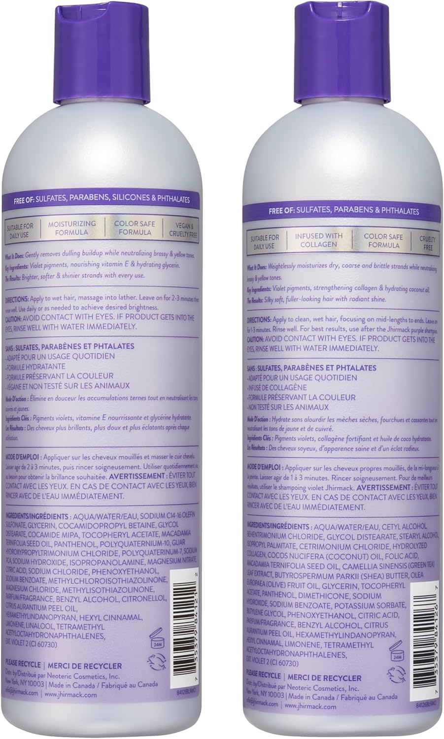 Jhirmack Silver Brightening Purple Shampoo & Conditioner Set – Removes Brassiness & Adds Shine for Silver, Grey & Blonde Hair – 2 Pack
