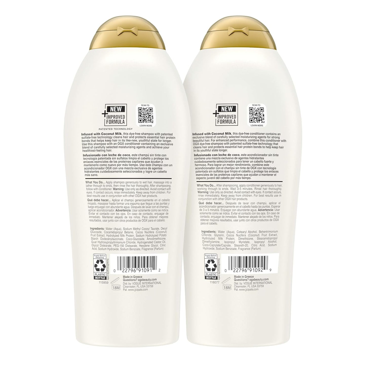 OGX Nourishing + Coconut Milk Shampoo & Conditioner Set – Hydrating, Strengthening & Sulfate-Free Hair Care for All Hair Types, 25.4 fl oz x 2
